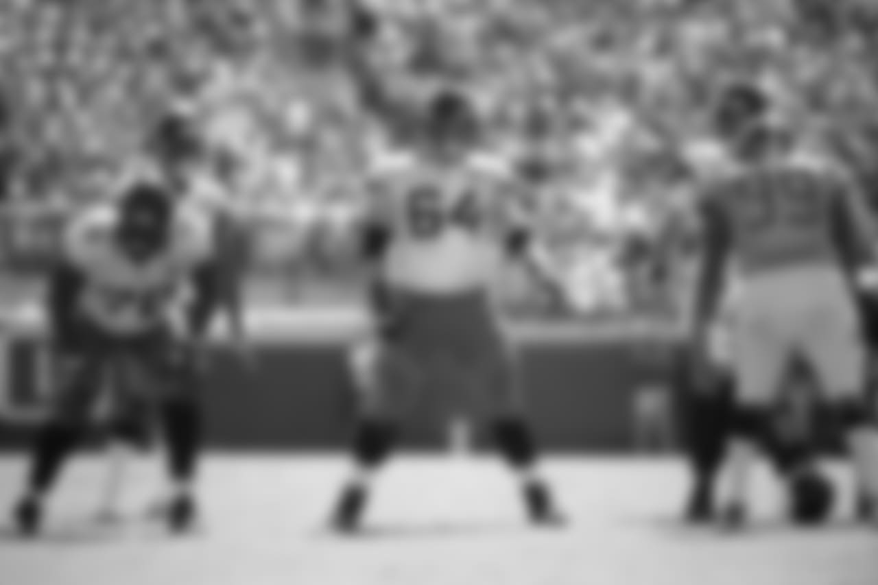 Jacksonville Jaguars offensive tackle Jermey Parnell (78) and offensive guard Chris Reed (64) sets up at the line of scrimmage in front of Tennessee Titans defensive tackle Jurrell Casey (99) during the second half of an NFL football game Sunday, Sept. 23, 2018, in Jacksonville, Fla. The Titans won 9-6. (AP Photo/Phelan M. Ebenhack)
