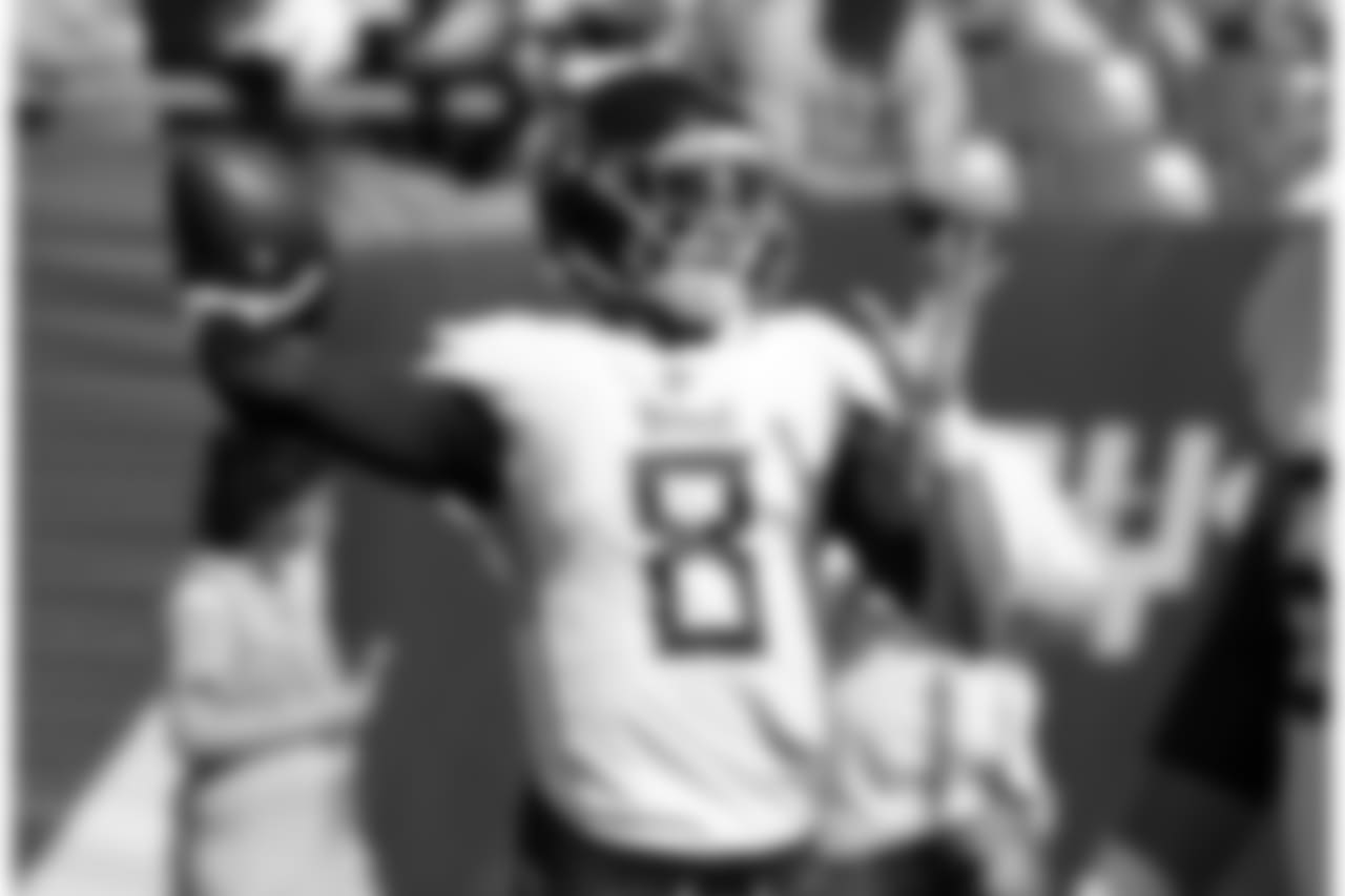 Tennessee Titans quarterback Marcus Mariota warms up before an NFL football game against the Philadelphia Eagles Sunday, Sept. 30, 2018, in Nashville, Tenn. (AP Photo/Mark Zaleski)
