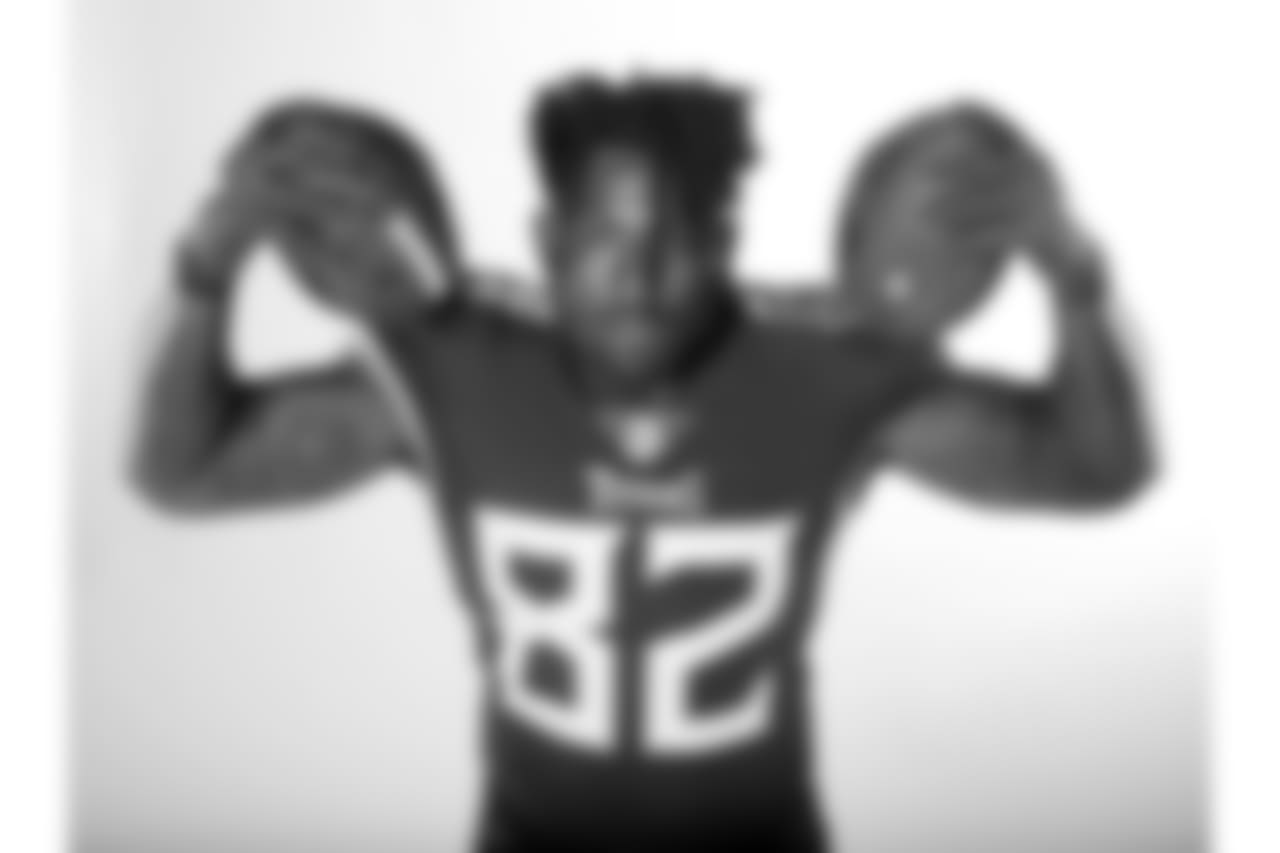 Tennessee Titans tight end Delanie Walker poses June 11, 2018, in Nashville, Tenn. (AP Photo/Mark Humphrey)