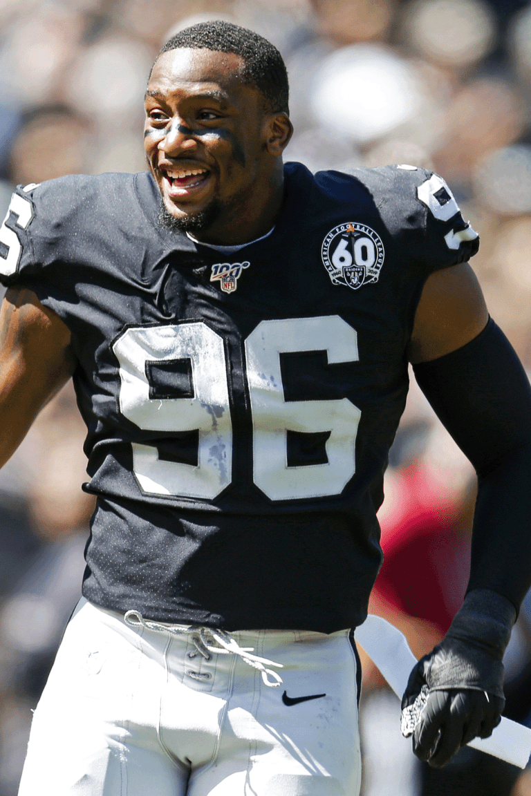 Las Vegas Raiders defensive end Clelin Ferrell (96) heads to the