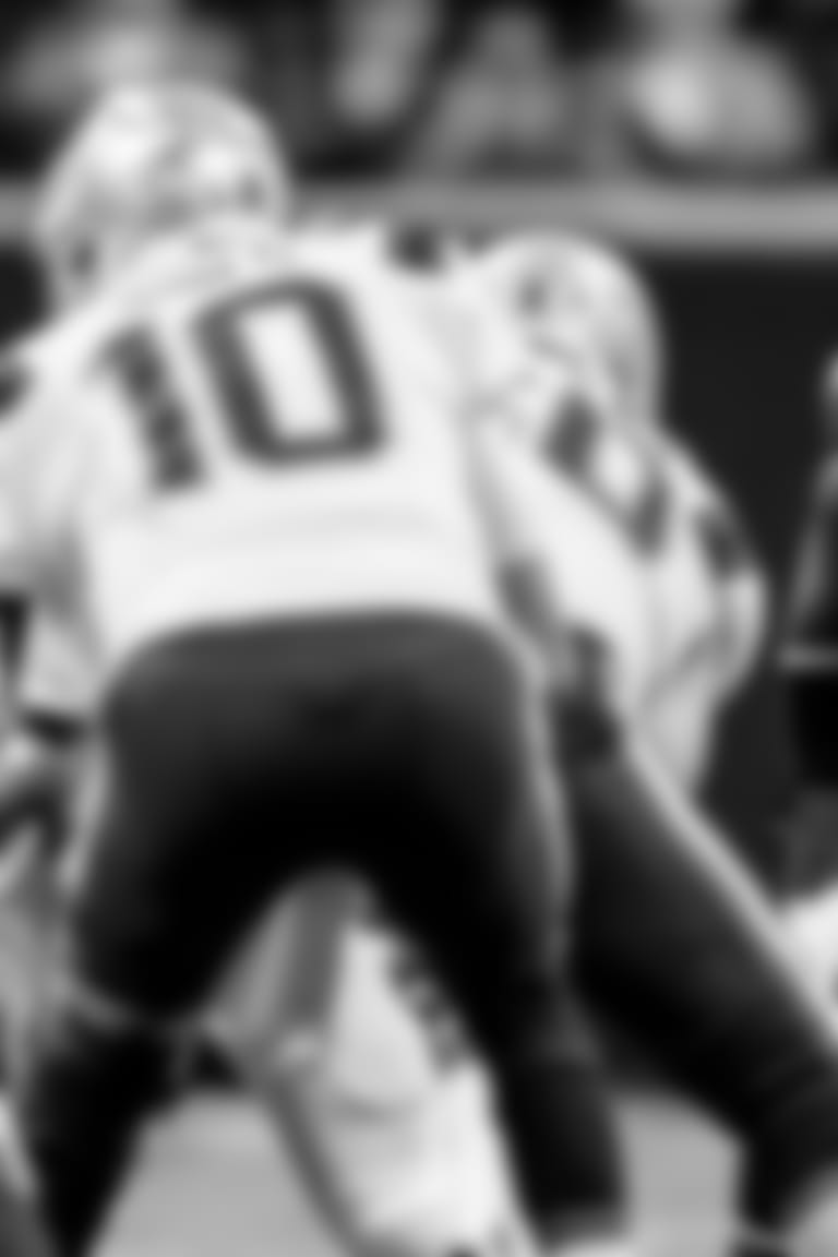 Atlanta Falcons linebacker Foye Oluokun #54 in action during the game against the New England Patriots at Mercedes-Benz Stadium in Atlanta, Georgia on Thursday, November 18th, 2021. (Photo by Kyle Hess/Atlanta Falcons)