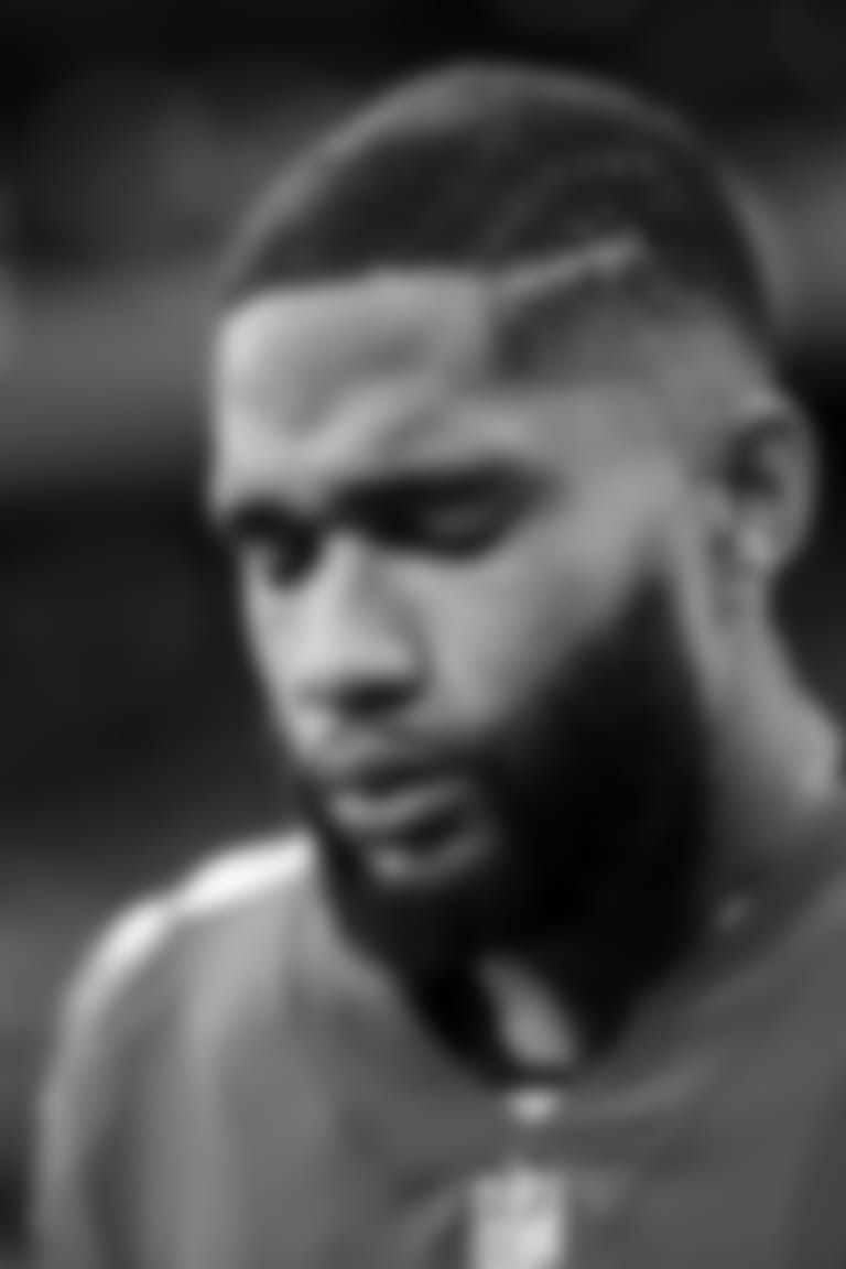 Atlanta Falcons wide receiver KhaDarel Hodge #12 is seen prior to the game against the Chicago Bears at Mercedes-Benz Stadium in Atlanta, Georgia on Sunday, November 20, 2022. (Photo by Shanna Lockwood/Atlanta Falcons)