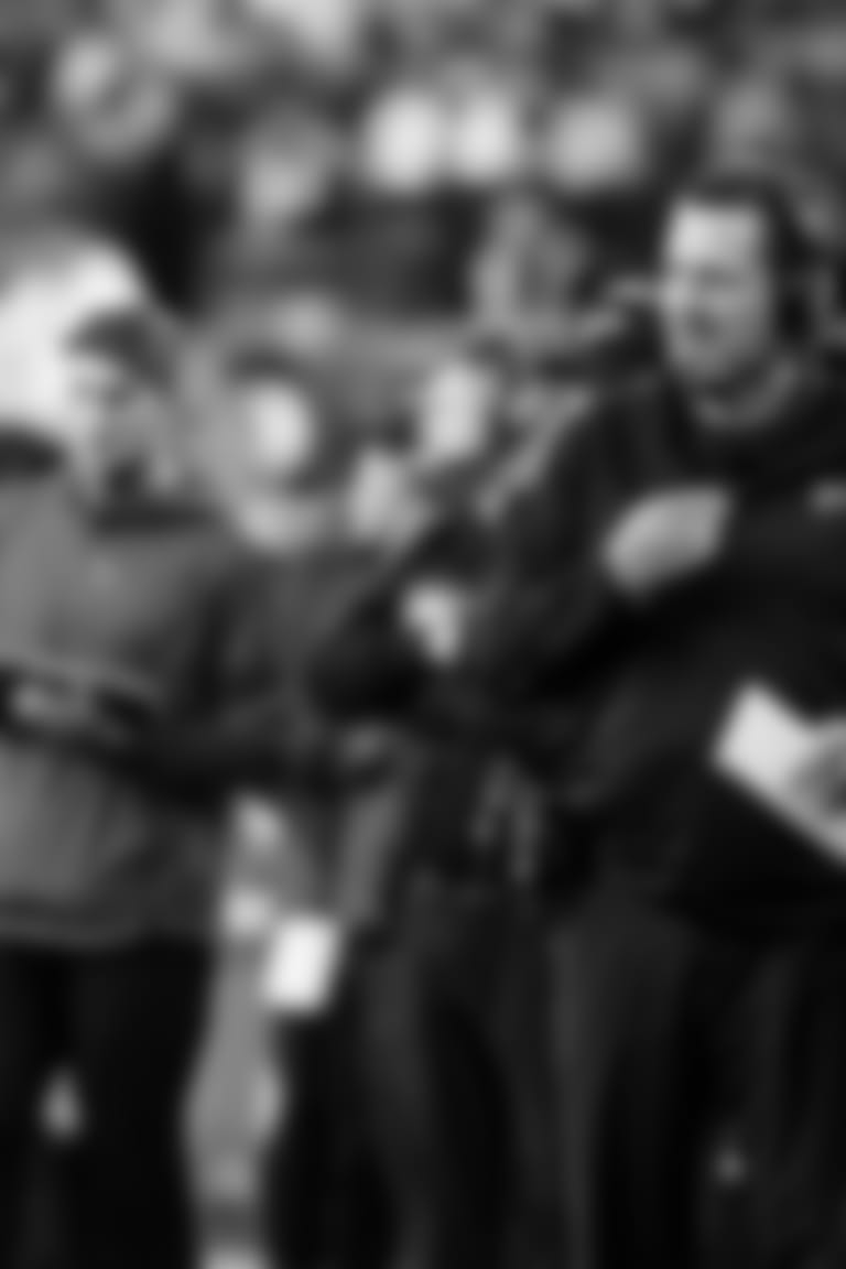Atlanta Falcons quarterbacks coach Gregg Knapp looks on from the sideline at Levi's Stadium in Santa Clara, CA, on Sunday December 15, 2019. (Photo by Kara Durrette/Atlanta Falcons)