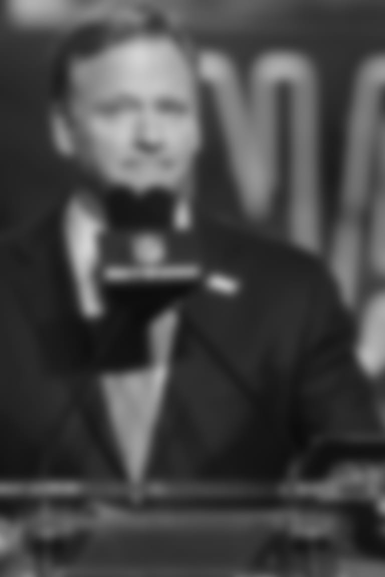 NFL Commissioner Roger Goodell at the podium during the 2019 NFL football draft on Thursday, April 25, 2019 in Nashville, Tenn. (Aaron M. Sprecher via AP)