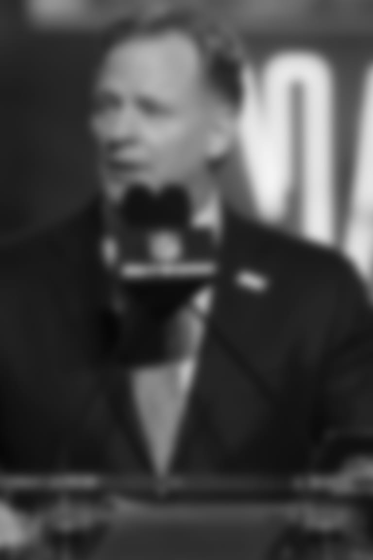 NFL Commissioner Roger Goodell at the podium during the 2019 NFL football draft on Thursday, April 25, 2019 in Nashville, Tenn. (Aaron M. Sprecher via AP)