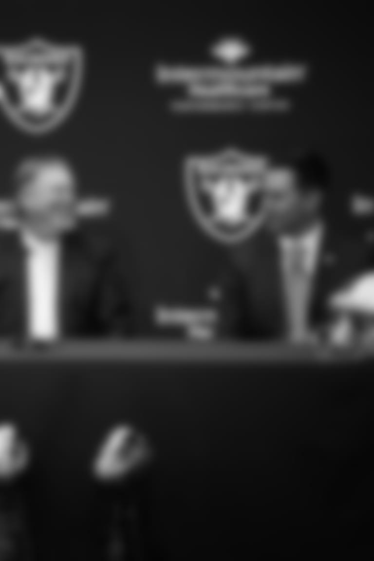 Las Vegas Raiders Head Coach Josh McDaniels, Owner Mark Davis and General Manager Dave Ziegler during a press conference introducing McDaniels as the Head Coach and Ziegler as the General Manager at Intermountain Healthcare Performance Center, Monday, January 31, 2022, in Henderson, Nev.