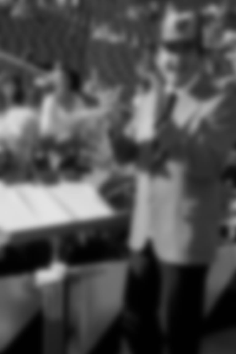 The Raiders Band, directed by Horace Heidt Jr., performs during a Raiders home game.