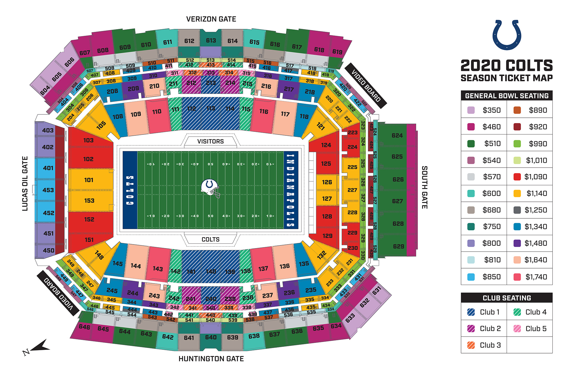 Colts 2020 Season Ticket Price Map