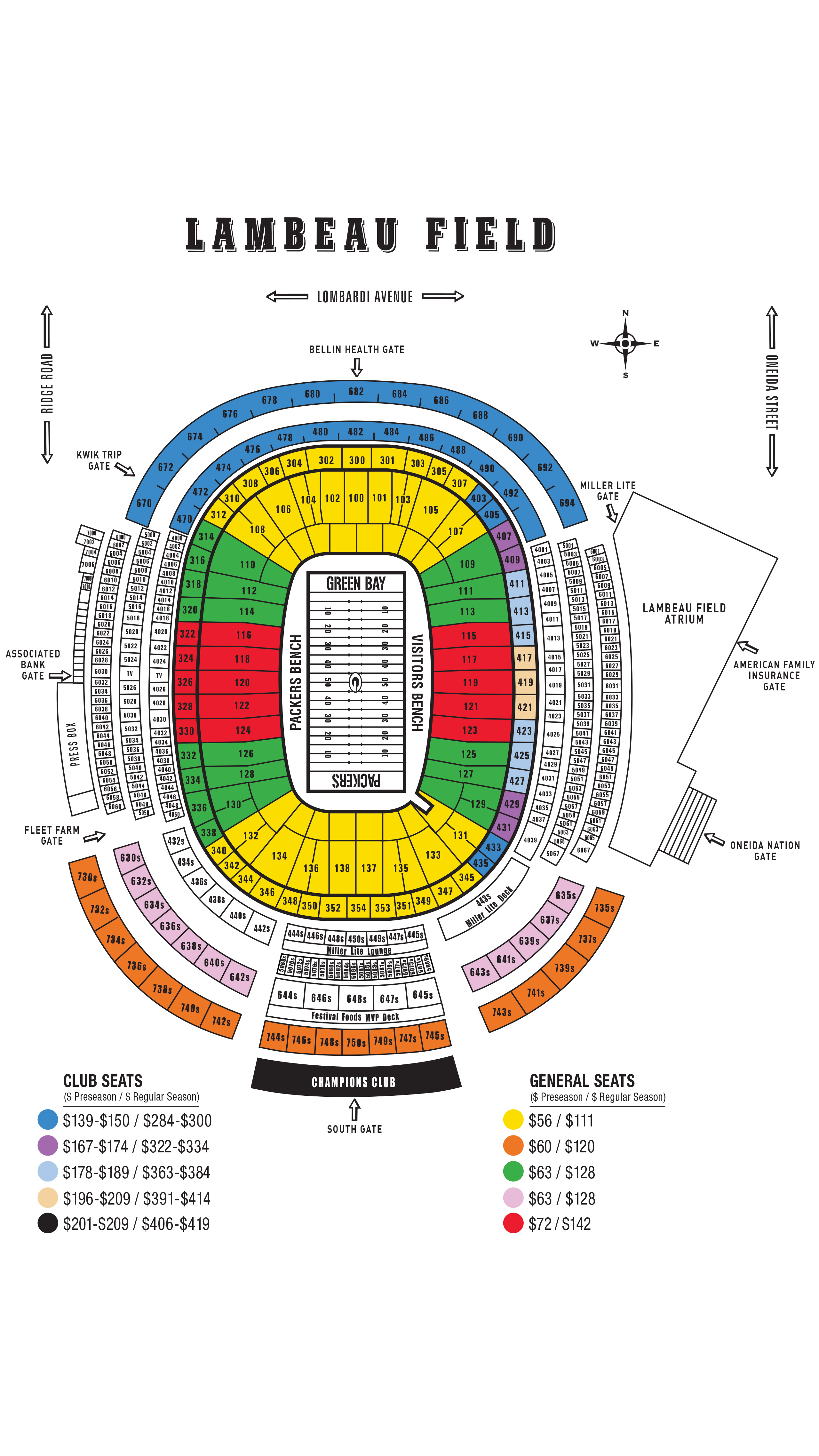 Packers Seating Chart Green Bay Packers