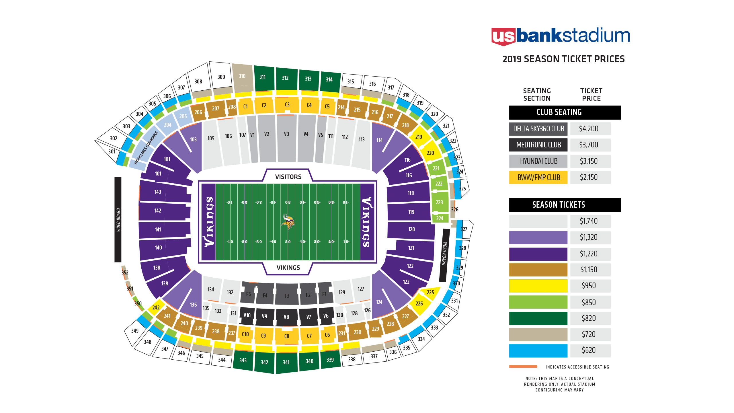 U.S. Bank Stadium Seating Chart and Map Minnesota Vikings