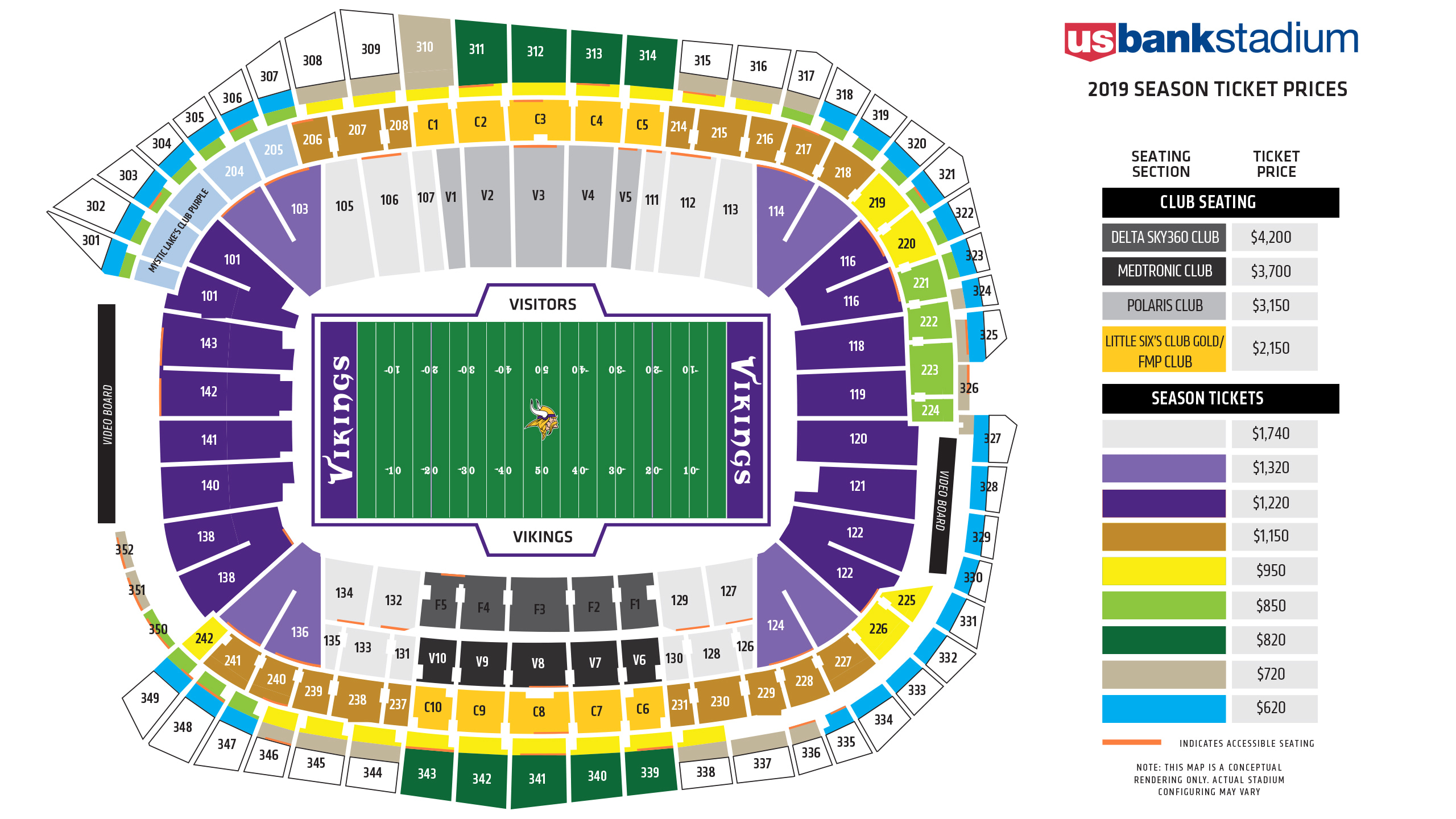 U.S. Bank Stadium Seating Chart and Map Minnesota Vikings