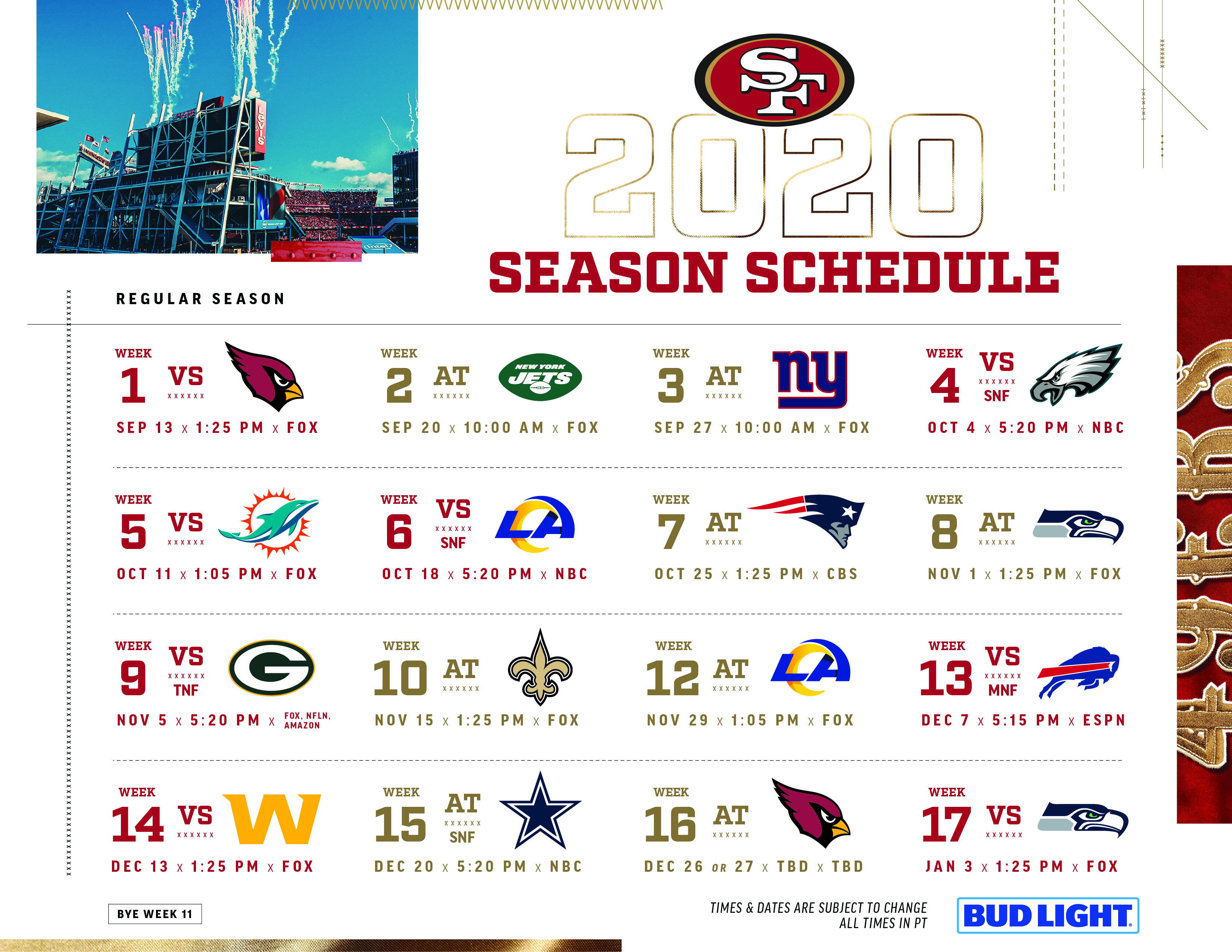 San Francisco 49ers release 2020 regular season schedule