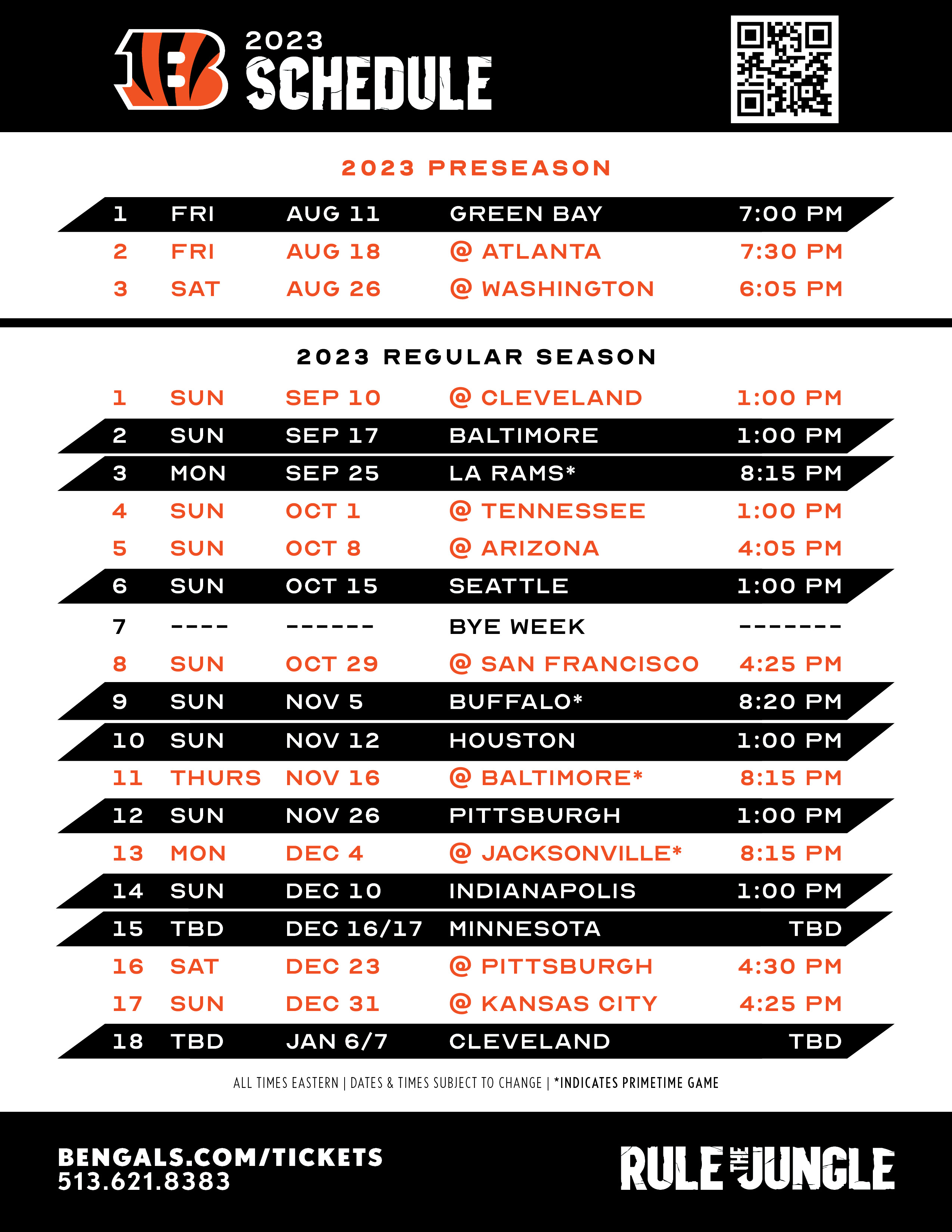 Bengals 2023 Schedule  Cincinnati Bengals 