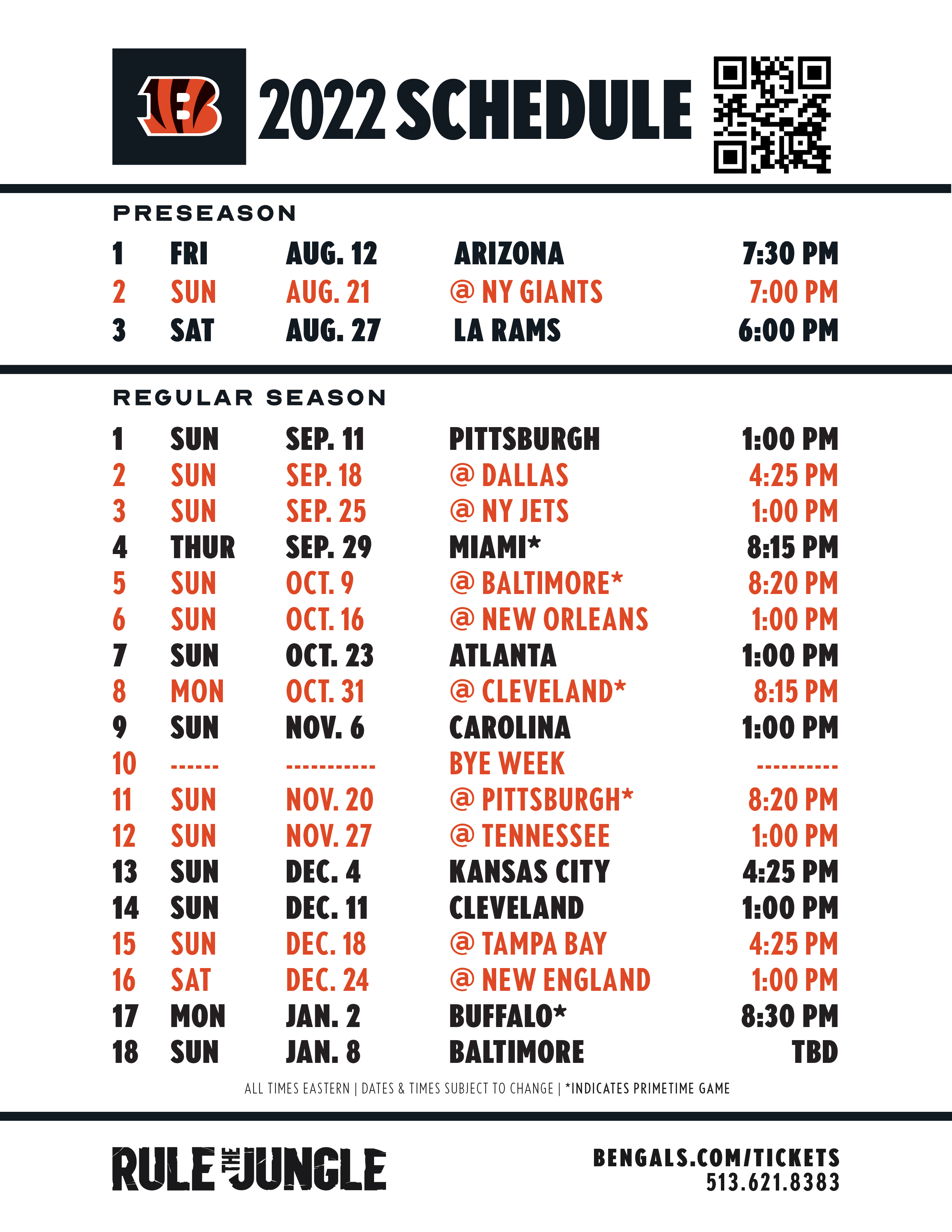 schedule cincinnati bengals bengals com