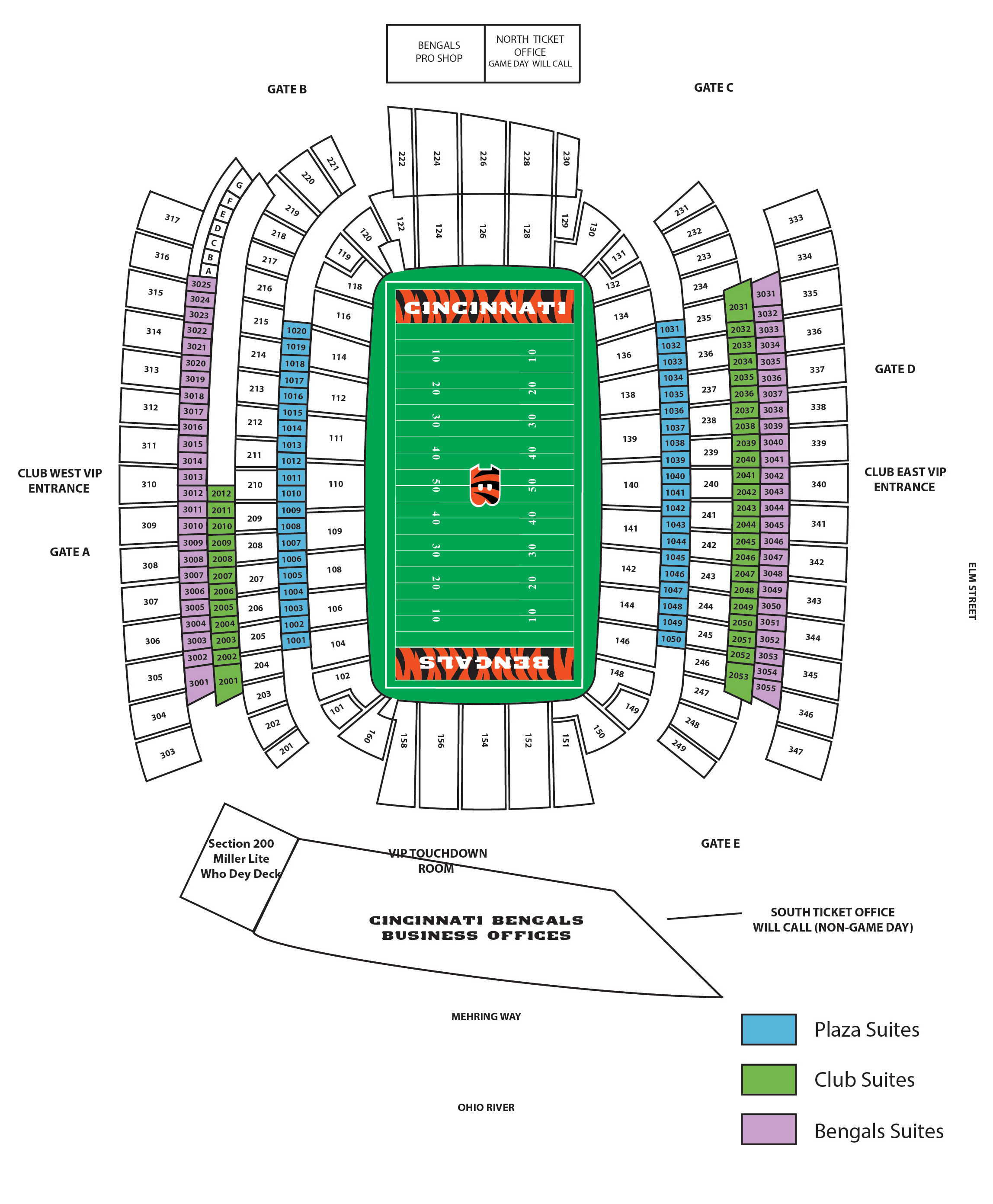 Cincinnati Bengals Seating Chart Map at Paycor Stadium