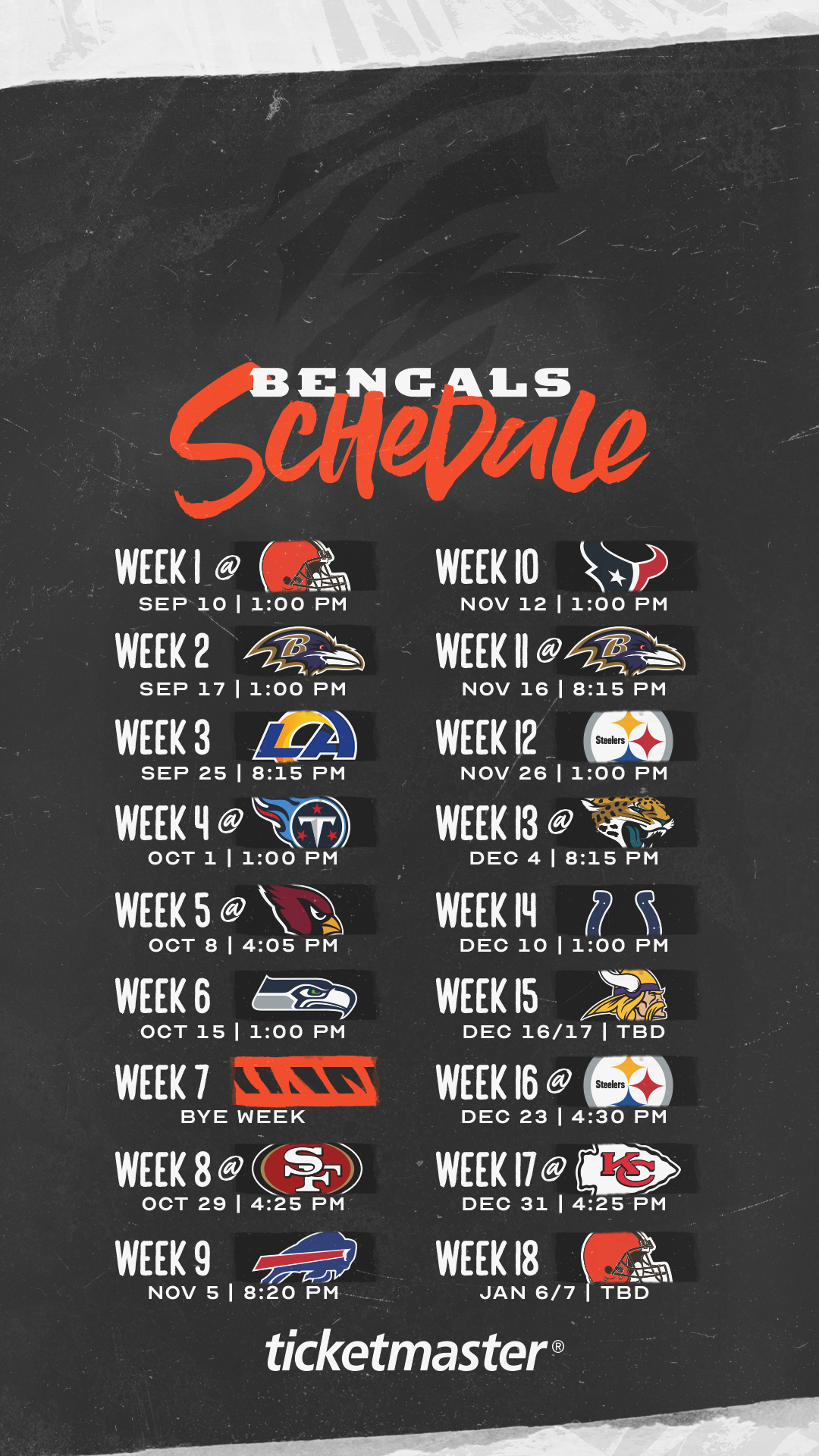 Get your downloadable Cincinnati Bengals 2023 schedule wallpaper