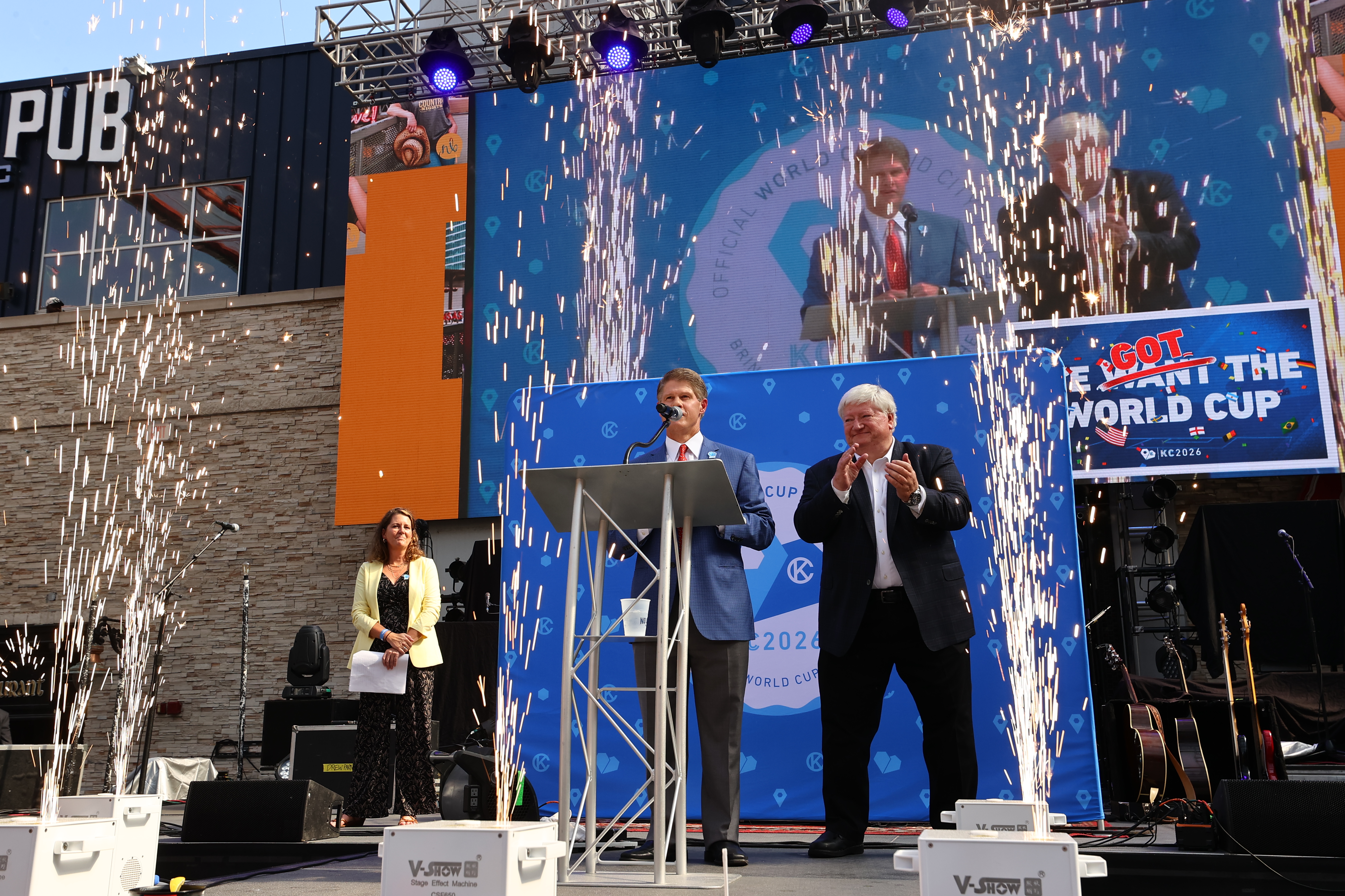 Clark Hunt speaks at a celebration after Kansas City was officially named a FIFA World Cup 2026 host city