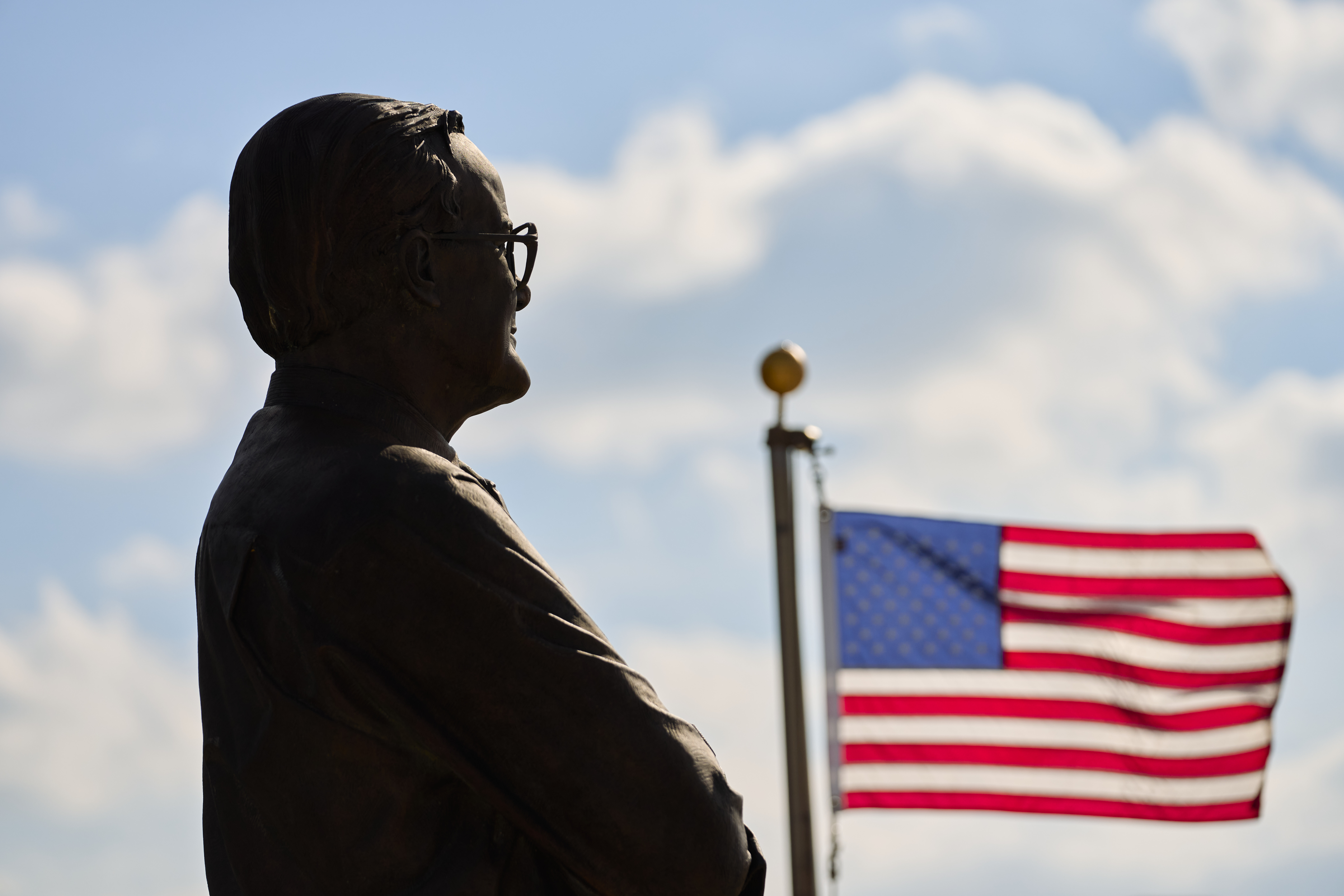 A statue of Lamar Hunt at Toyota Stadium prior to an FC Dallas game