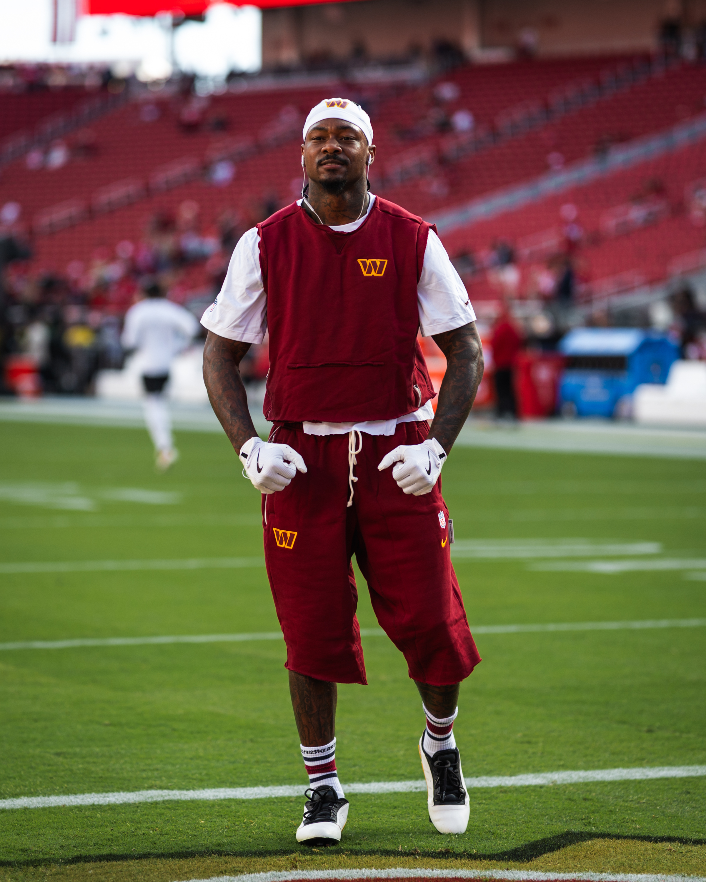 Washington Commanders players warm up before the October 2026 game against San Francisco