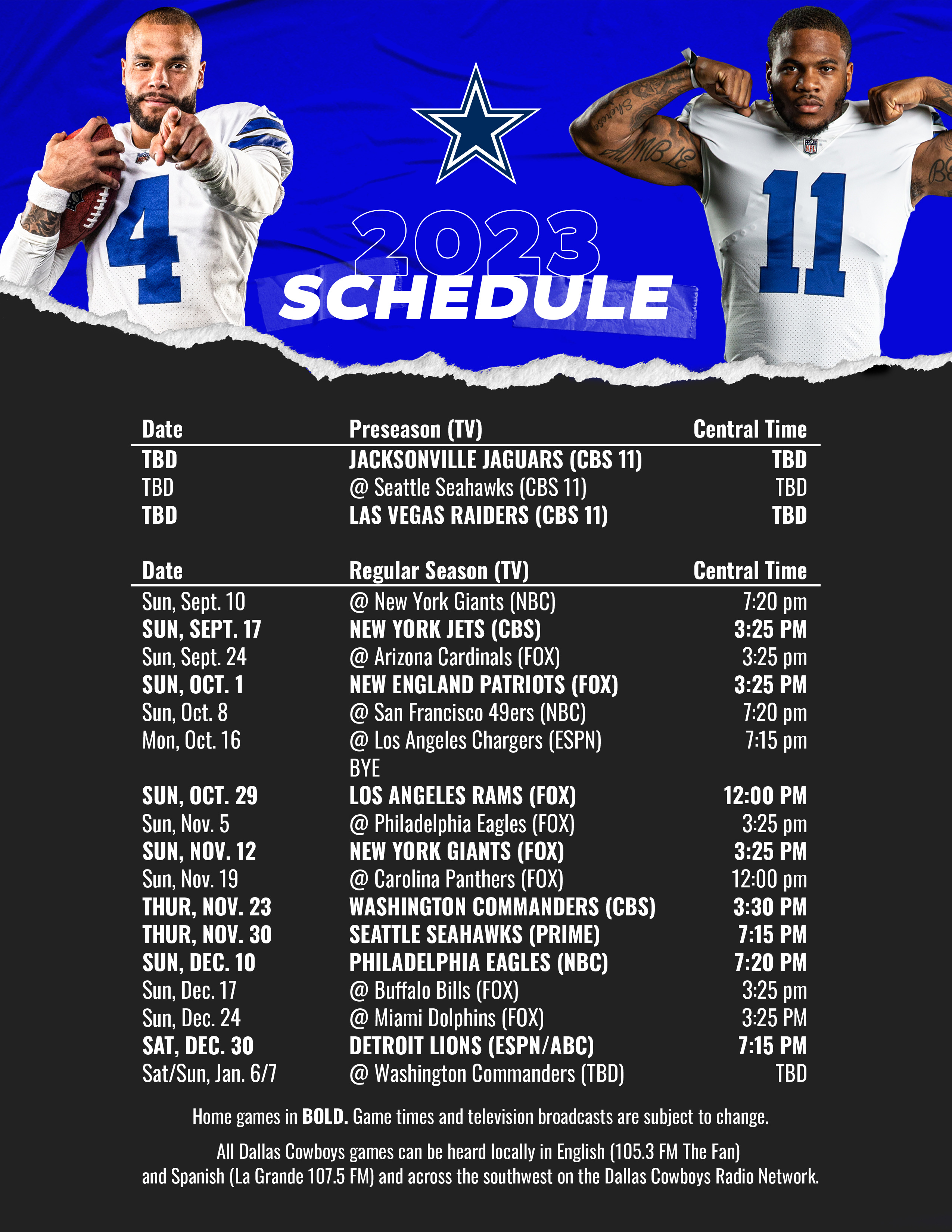 Dallas Cowboys Schedule 2022 