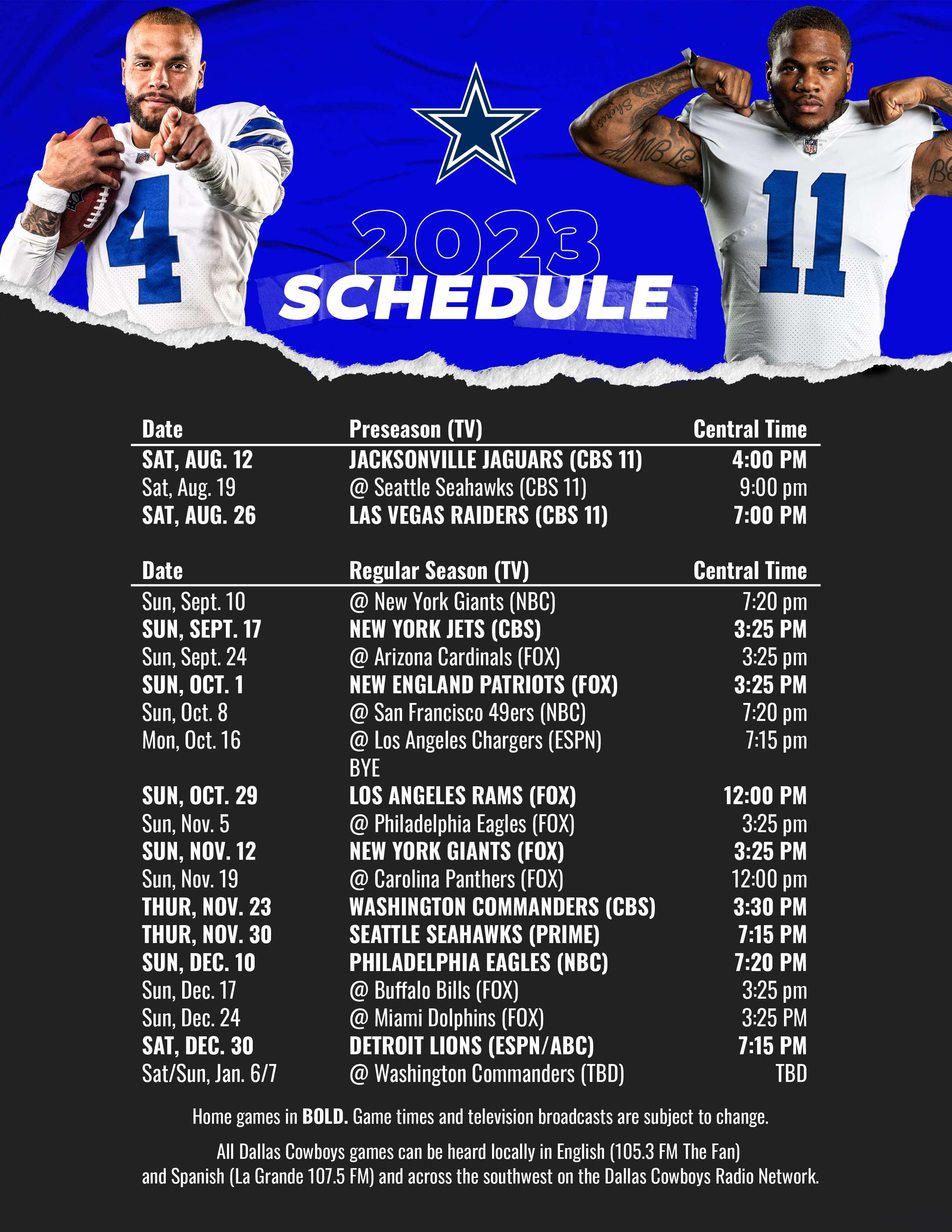 NFL Releases Full 2023 Dallas Cowboys Schedule