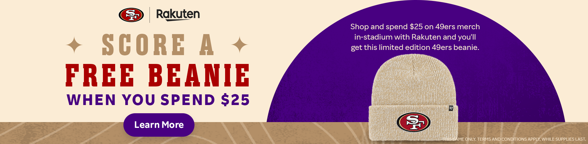 The 12/28 Game Only! Join Rakuten and score a free beanie from Rakuten when you spend $25 or more!