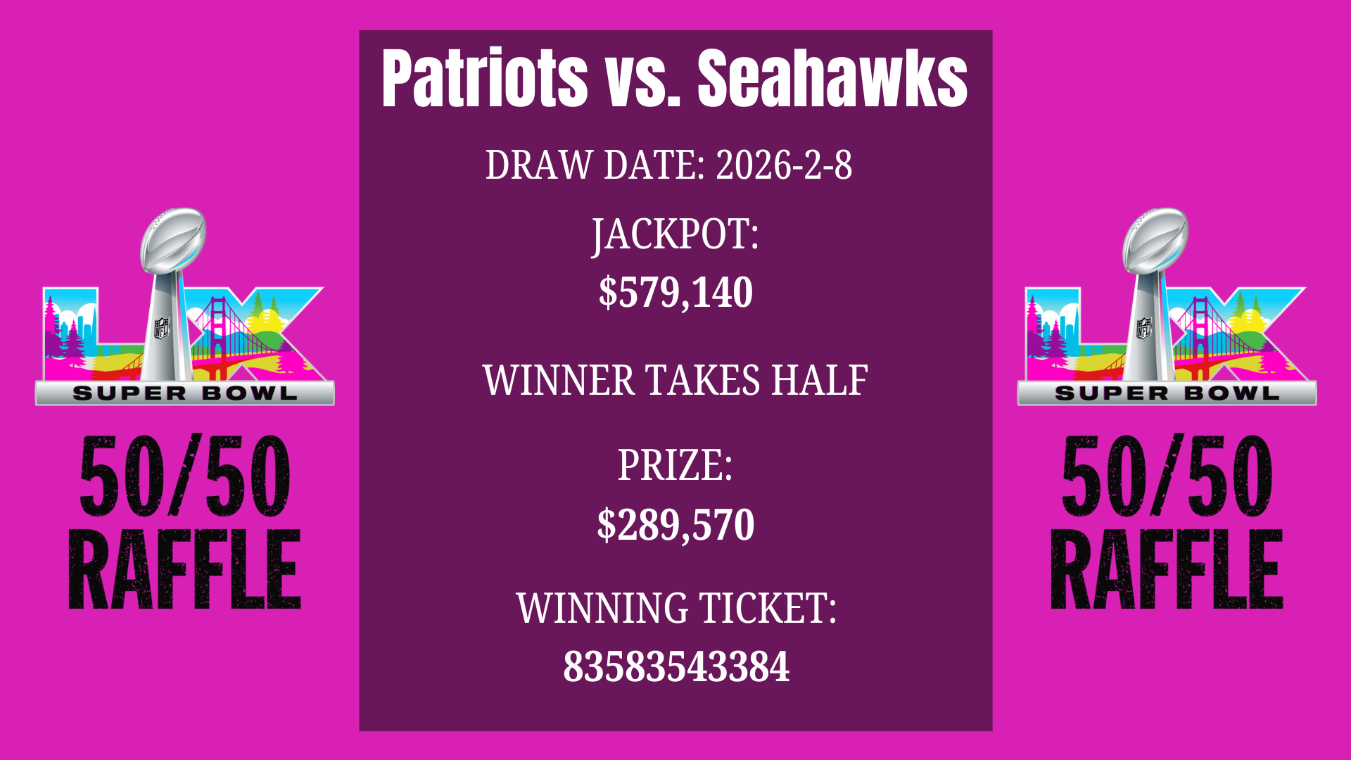 Super Bowl LX 50/50 Raffle