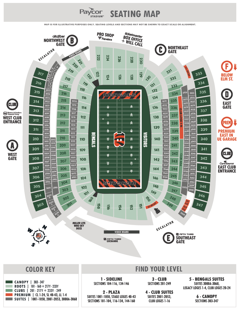 Paycor Stadium seating map 2026 1