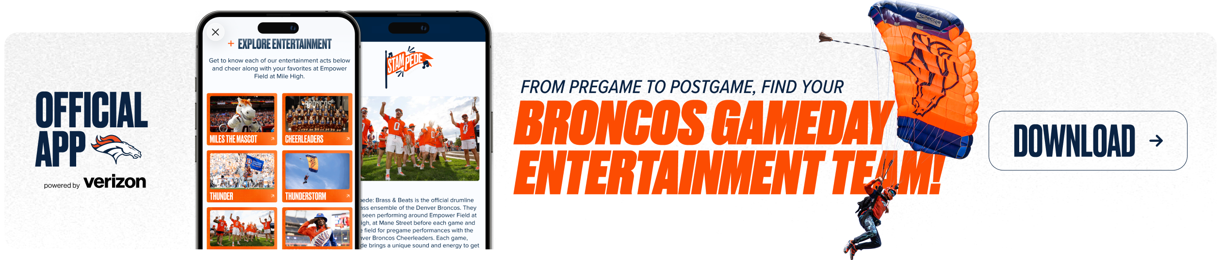 Find the broncos entertainment team on gameday with the denver broncos app