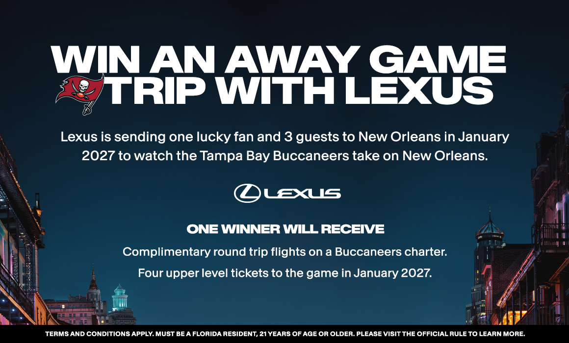 Enter for a chance to win a trip to New Orleans in January 2027 to watch the Tampa Bay Buccaneers take on New Orleans