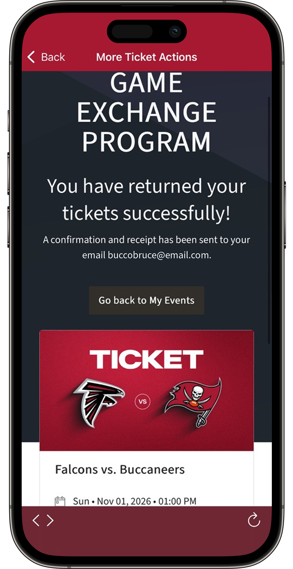 Download the official Buccaneers App for free from the App Store or Google Play Store on your mobile device. Open the app, then select TICKETS on the bottom navigation bar.