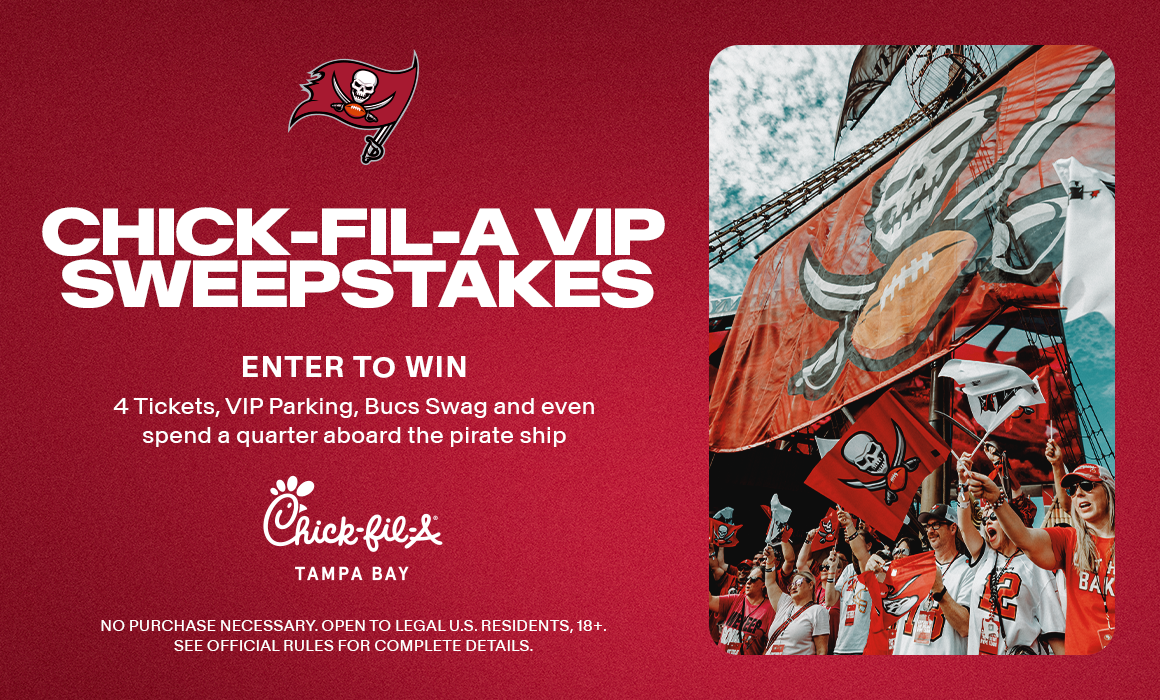 Enter for a chance to win Four Tickets, Parking, Swag and Pirate Ship Access to the next Buccaneers home game.