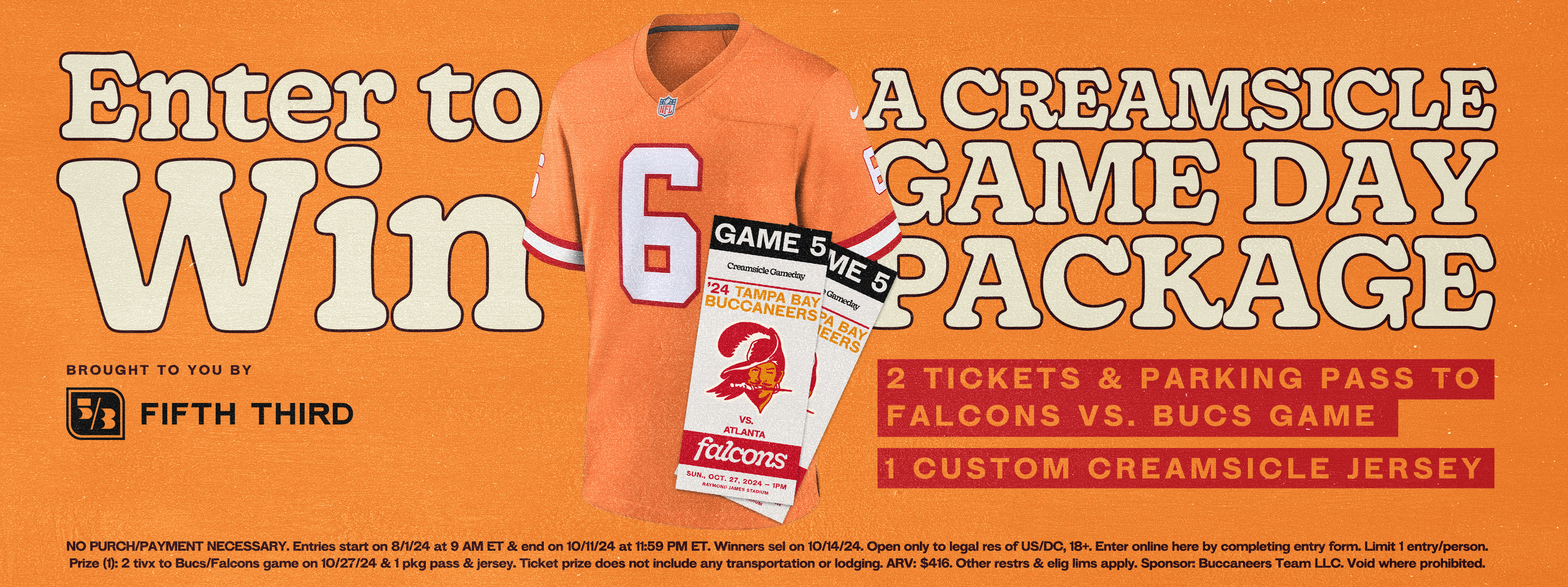 Enter to win a creamsicle game day package - 2 tickets & parking pass to falcons vs. bucs game - 1 custom creamsicle jersey - CLICK TO ENTER