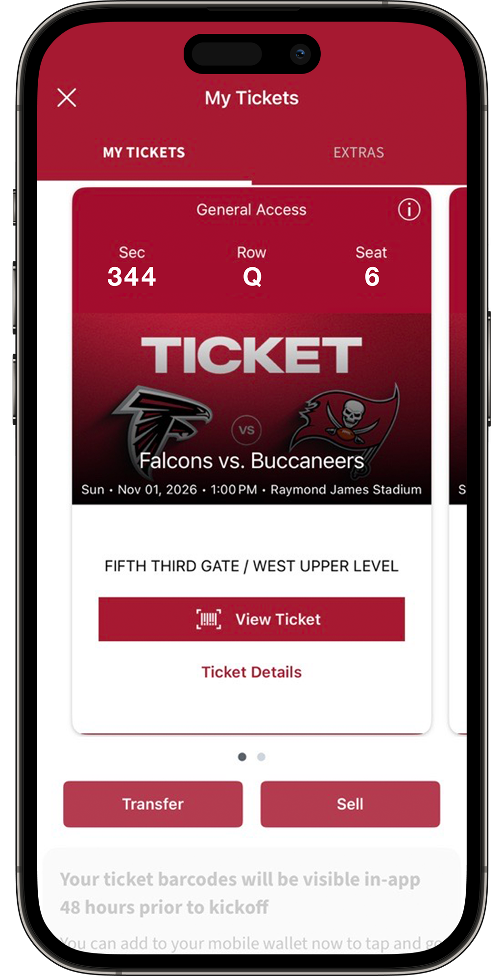 Download the official Buccaneers App for free from the App Store or Google Play Store on your mobile device. Open the app, then select TICKETS on the bottom navigation bar.