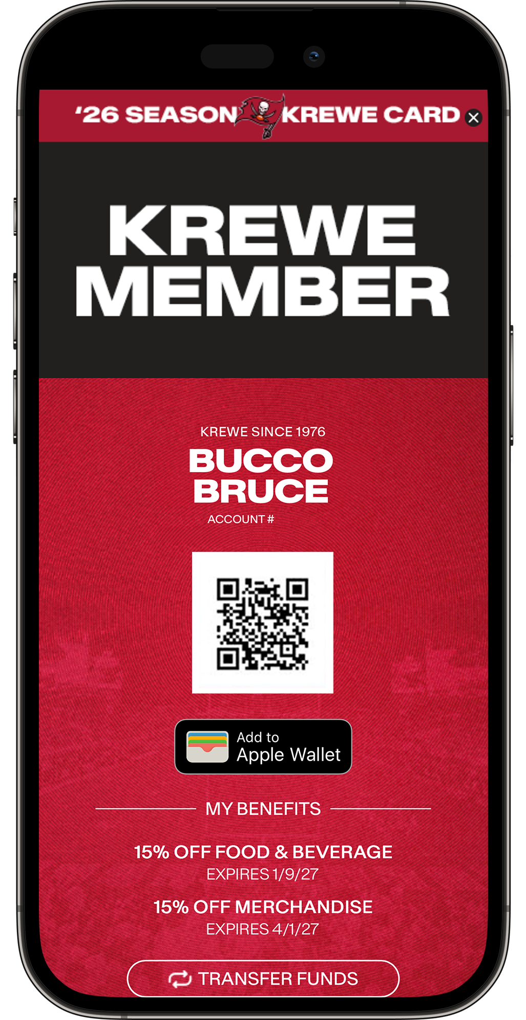 Your Card will pop-up with a rotating QR code. For easy gameday access, add to your device wallet.