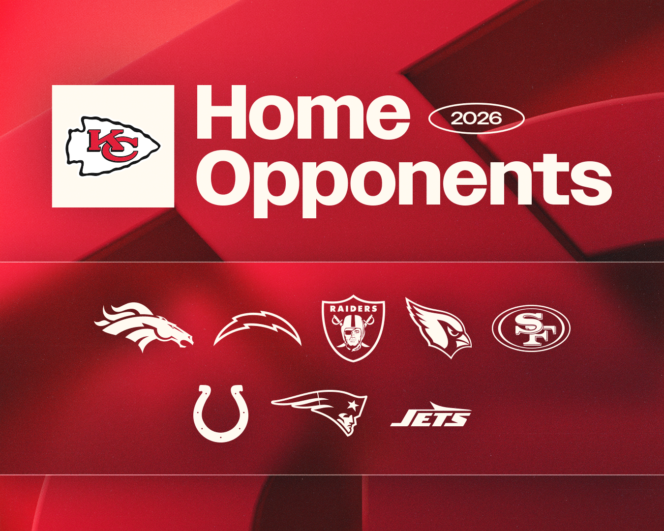 This graphic lists the Kansas City Chiefs 2026 home opponents