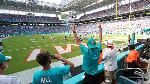 Fans in the East Field Club during an NFL football game against the Buffalo Bills Sunday, Sept. 25, 2022 in Miami Gardens, Fla. (Scott Hunter/Miami Dolphins)