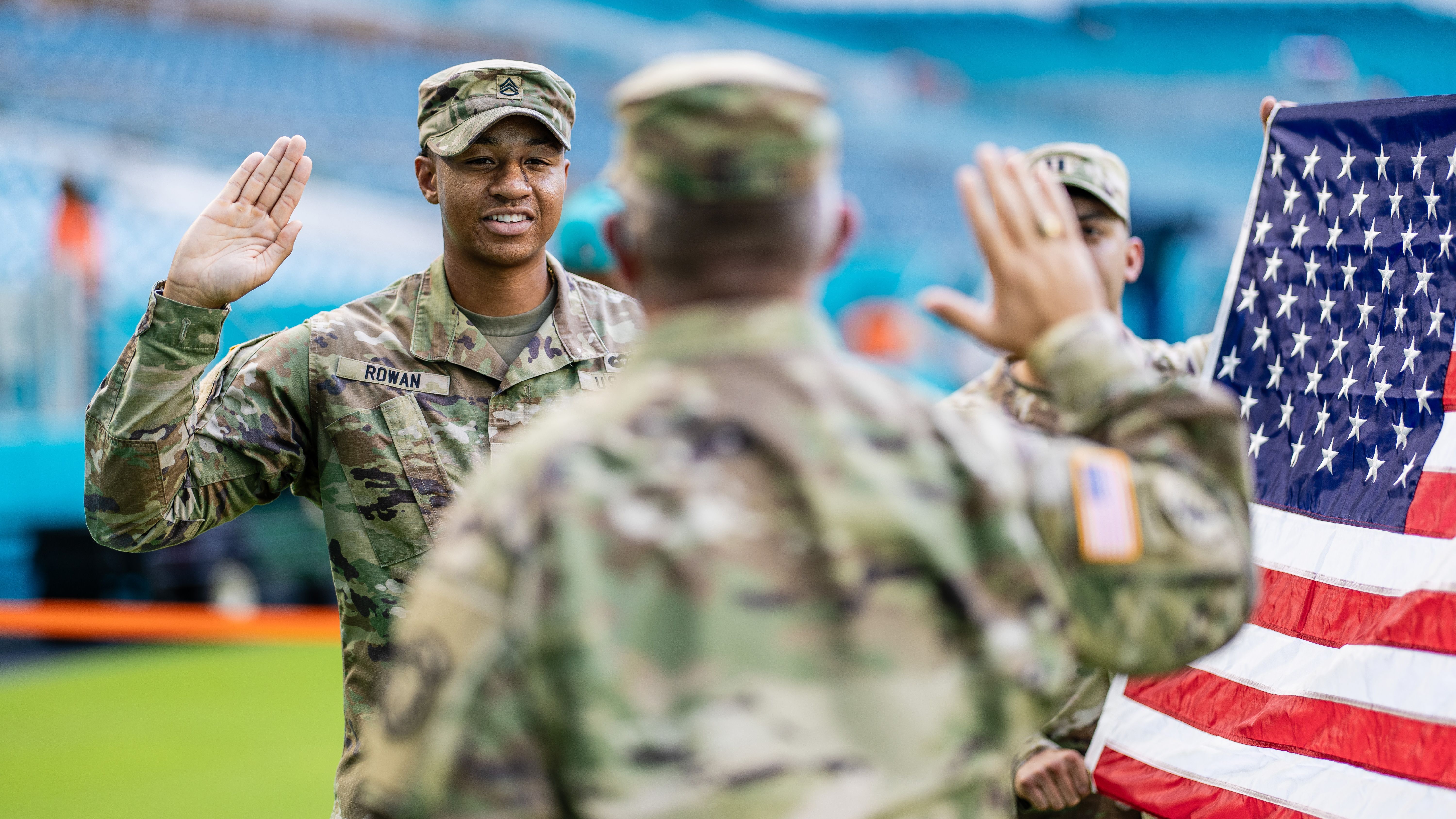 Photo of the Military during the National Anthem