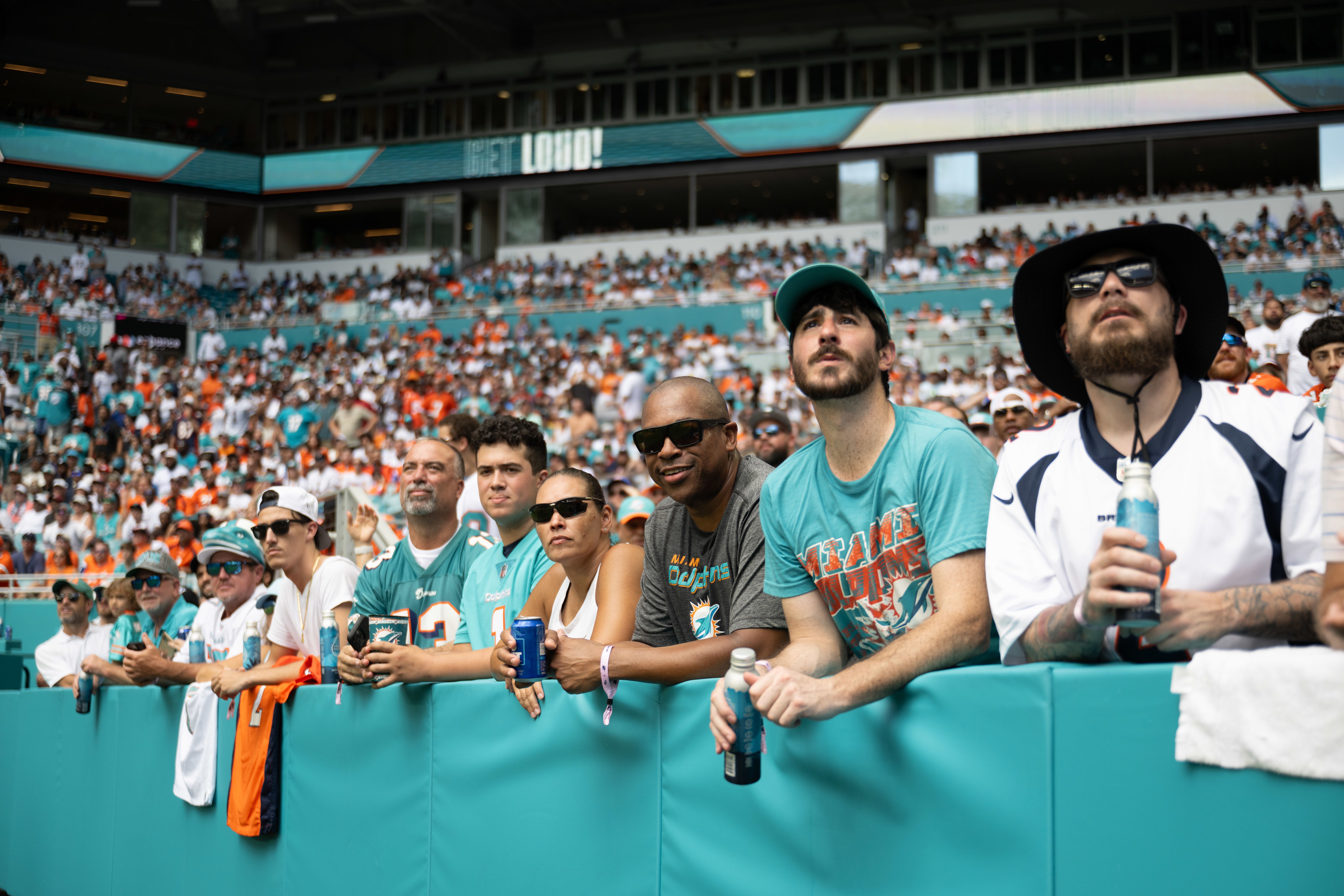 Fans in the Lexus Sideline Club during an NFL football game against the Denver Broncos, Sunday, Sept. 24, 2023 in Miami Gardens, Fla. (Peter McMahon/Miami Dolphins)