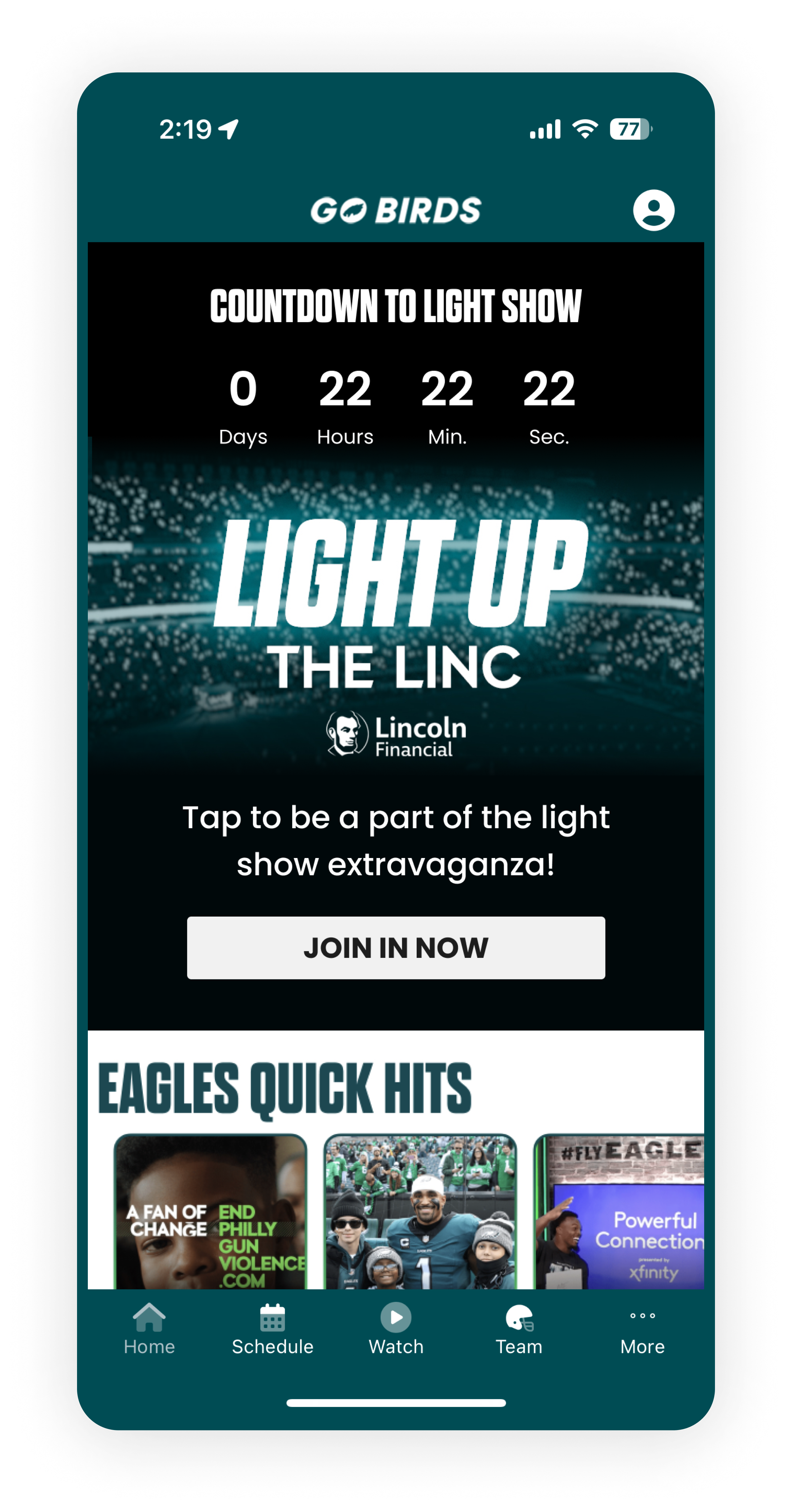 Open the Philadelphia Eagles App