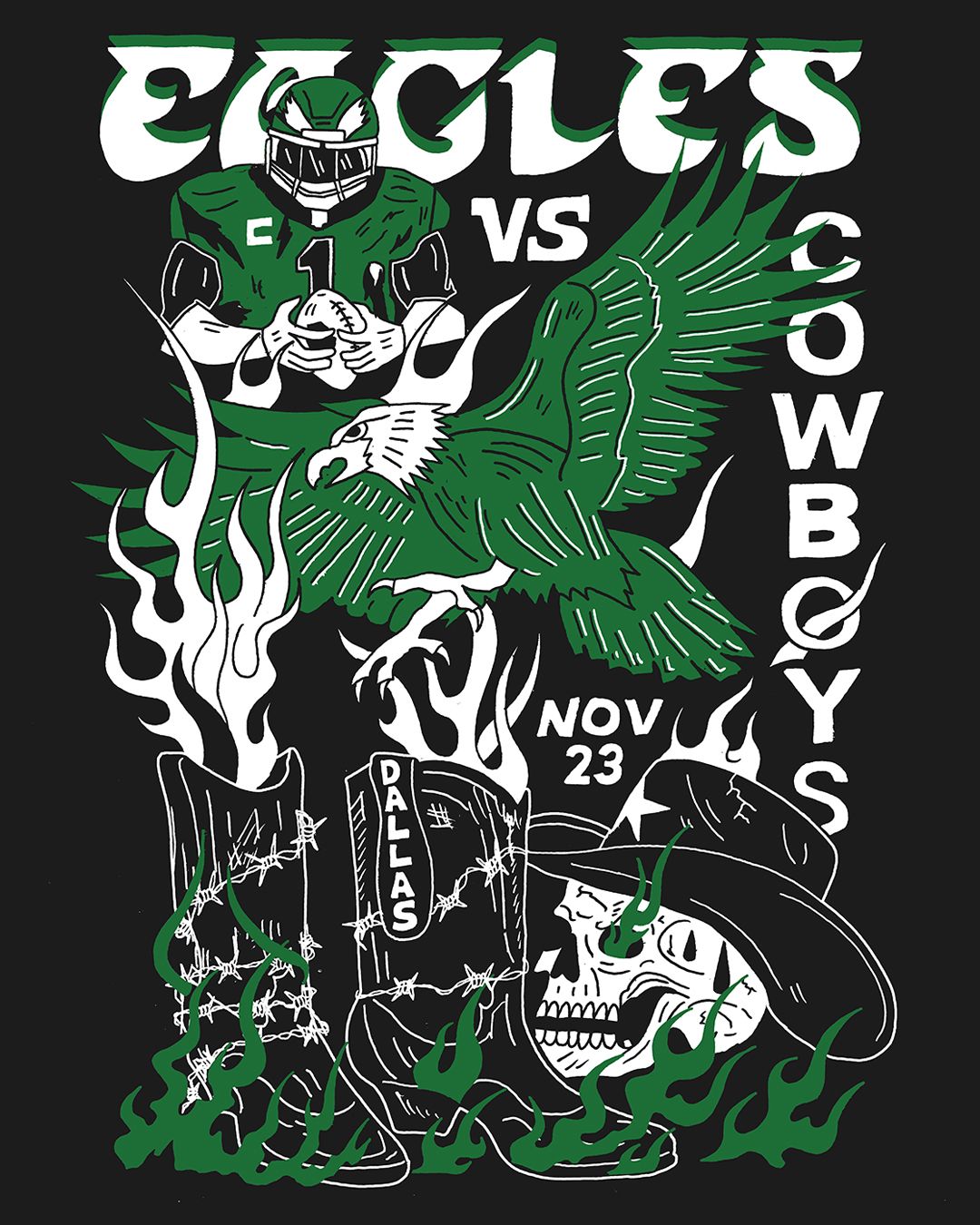 Eagles vs. Cowboys gameday poster illustration