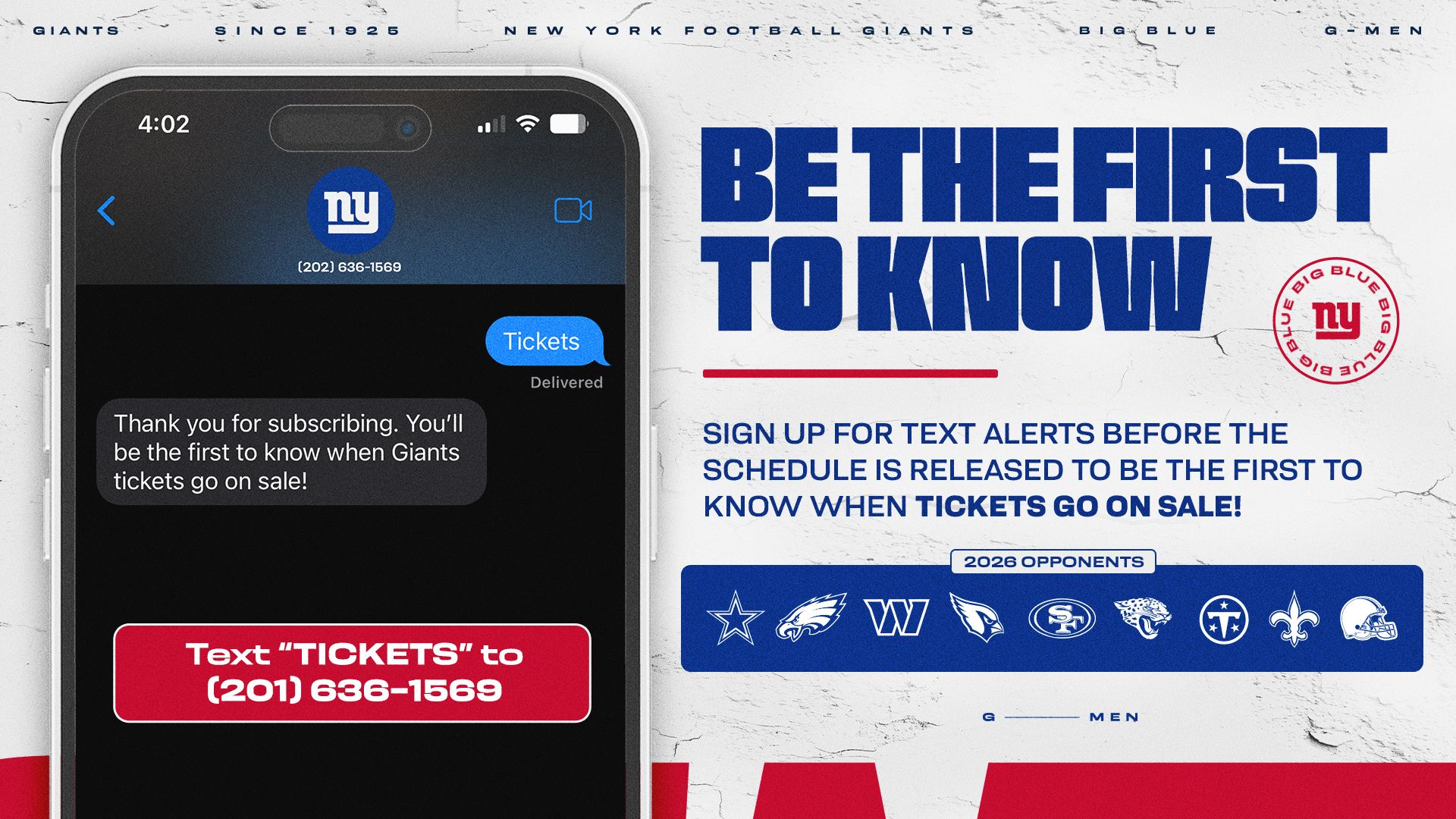 Text "TICKETS" to 201-636-1569