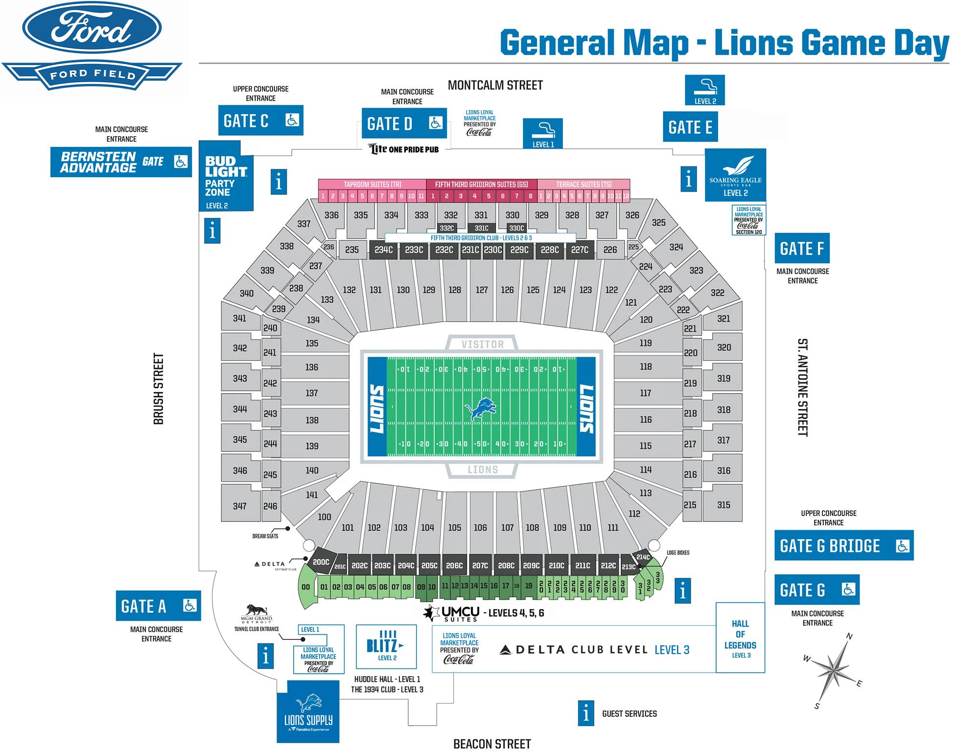 Ford Field General Map during Game Day