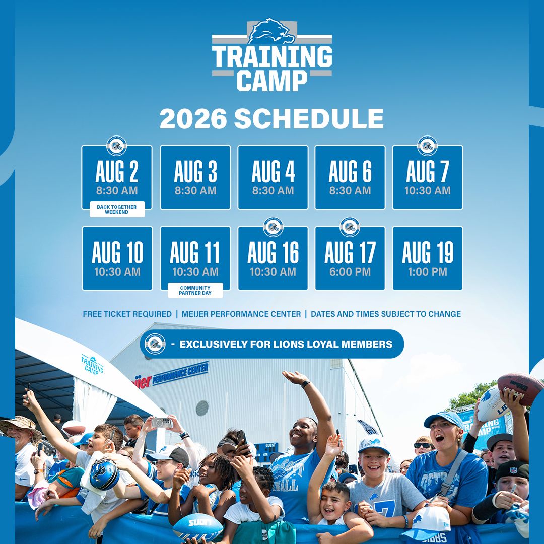 2025 Detroit Lions Training Camp Schedule Graphic