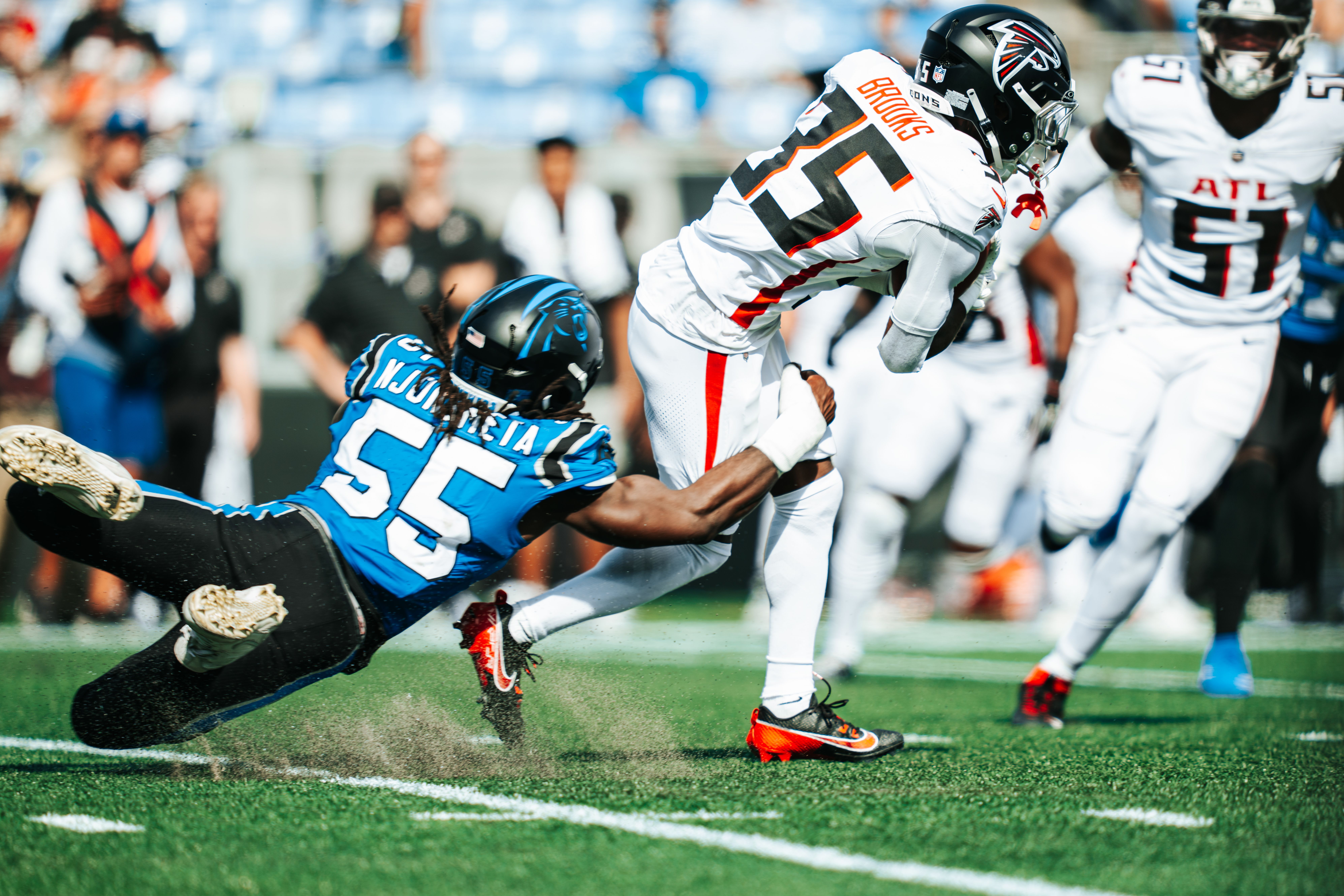 The Carolina Panthers take on the Atlanta Falcons on Sep. 21, 2025, at Bank of America Stadium in Charlotte, NC. (Photo by Alex Herko//Carolina Panthers)