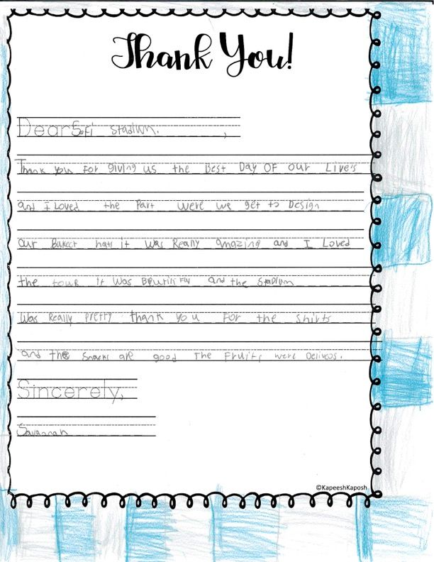 New River 4th & 5th Grade Thank you Notes