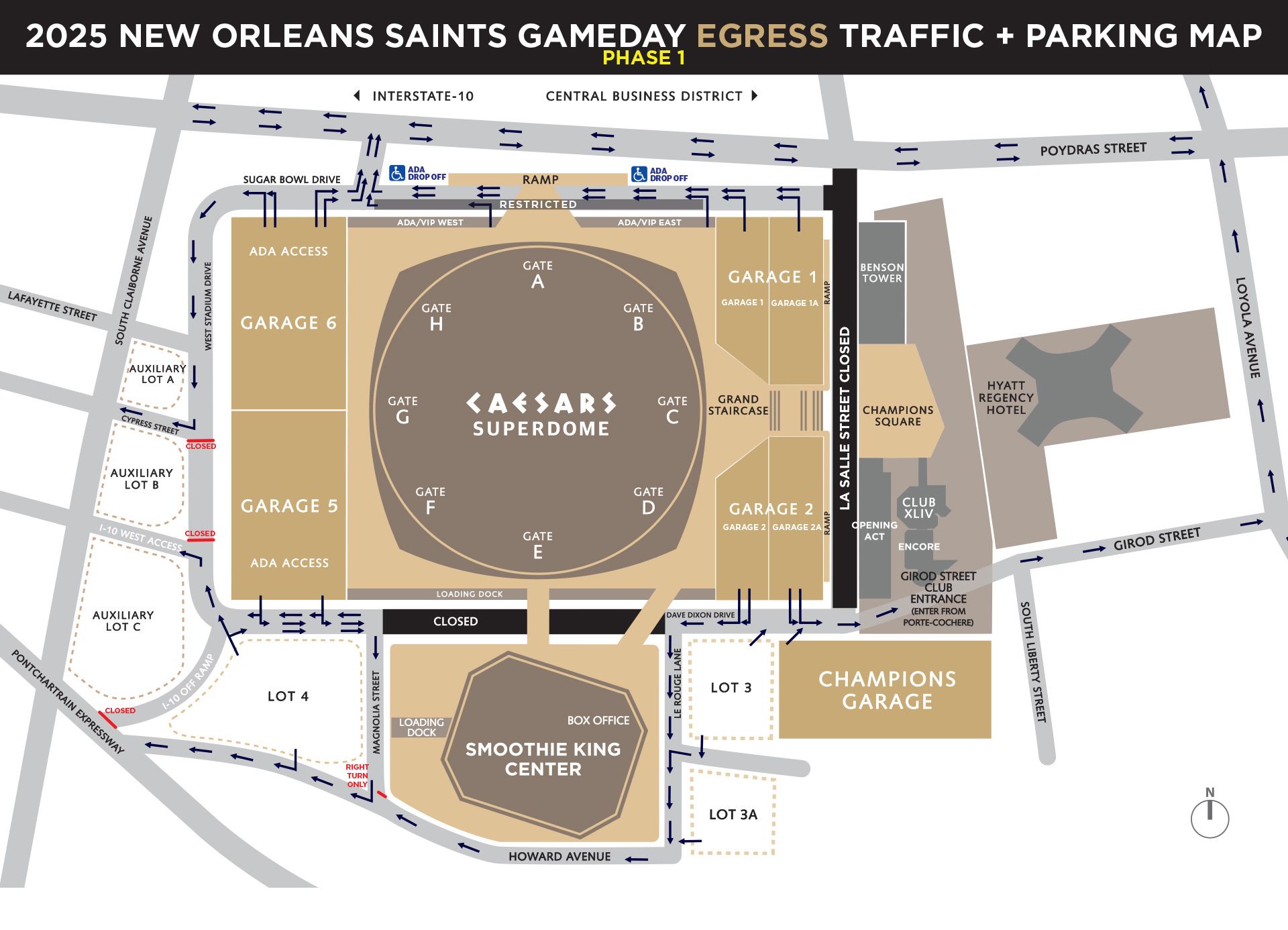 New Orleans Saints Gameday Egress Traffic and Parking Map