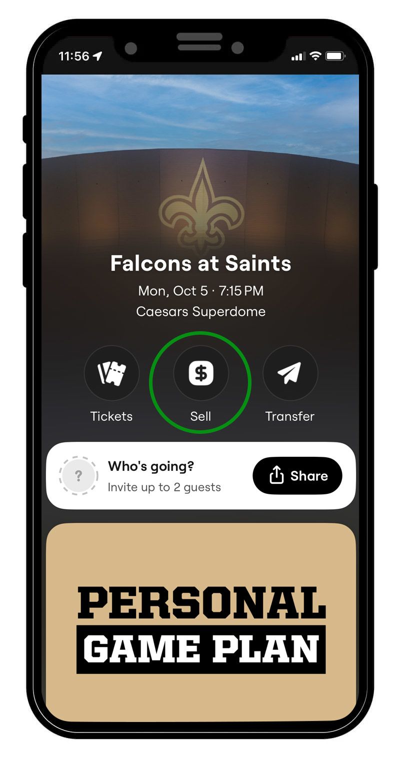 Select the Saints game you wish to sell tickets for and choose "Sell"