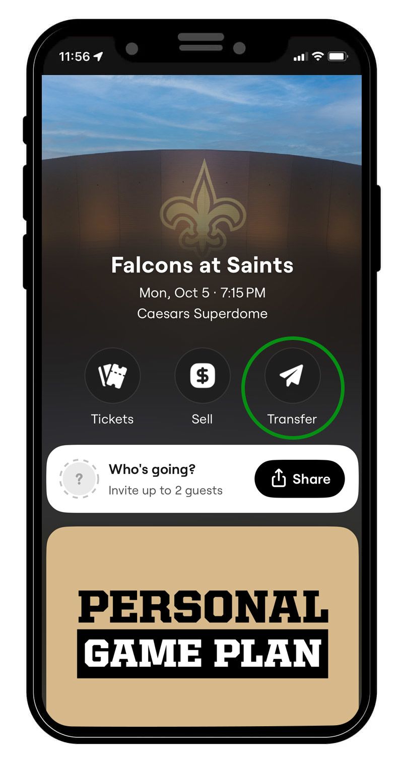 Select the Saints game you wish to transfer and select "Transfer"