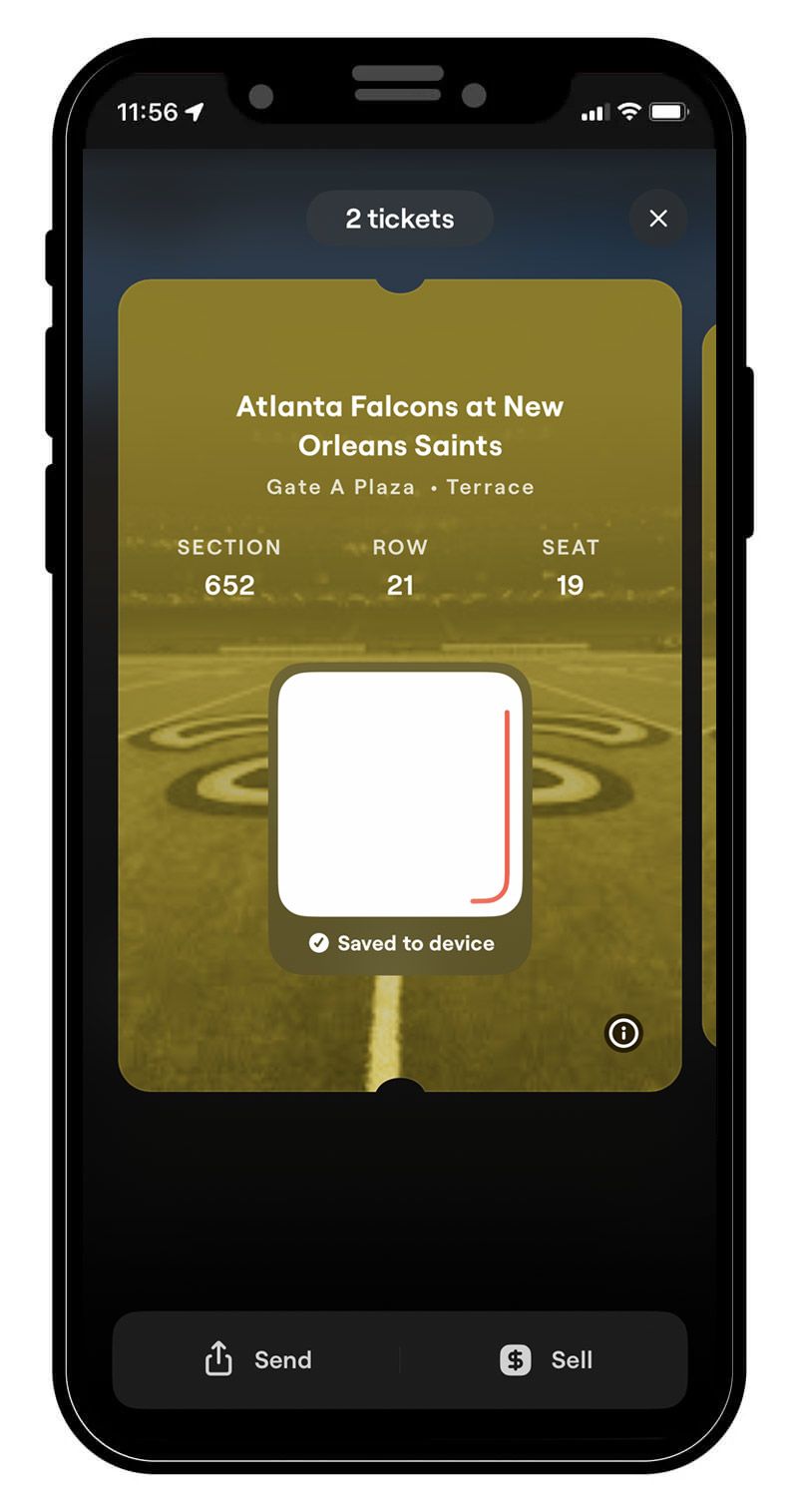 Each event will contain all available tickets and parking passes for that event. Swipe right for each ticket and present to scan upon entry.